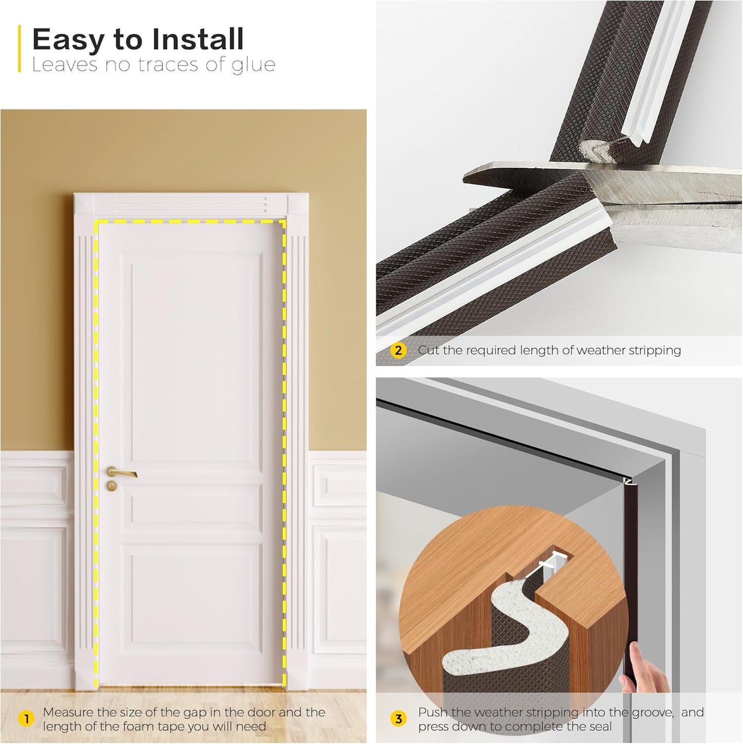 Weather Stripping Door Seal Strip - Soundproof Q-Shaped Foam for Exterior Door Frame, Large Gap Seal, Noise Cancelling, Easy to Install (Brown, 40FT)