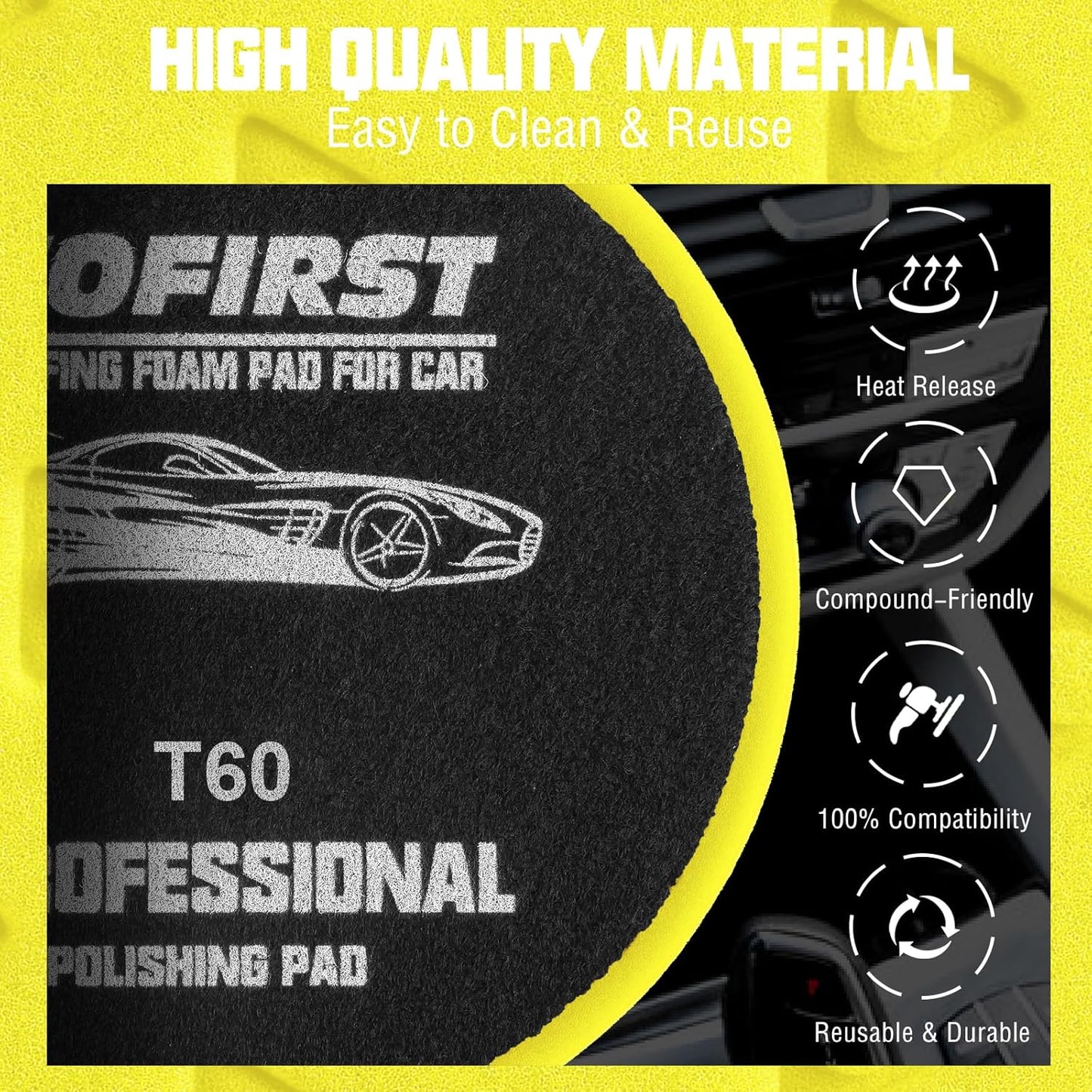 6 Inch Buffing Polishing Pads - 3Pcs Yellow Polish Pad - 6.5 Inch Face for 6 Inch 150mm Backing Plate - High-Density Buffing Sponge Pads for Car Buffer Polisher Compounding, Polishing & Waxing