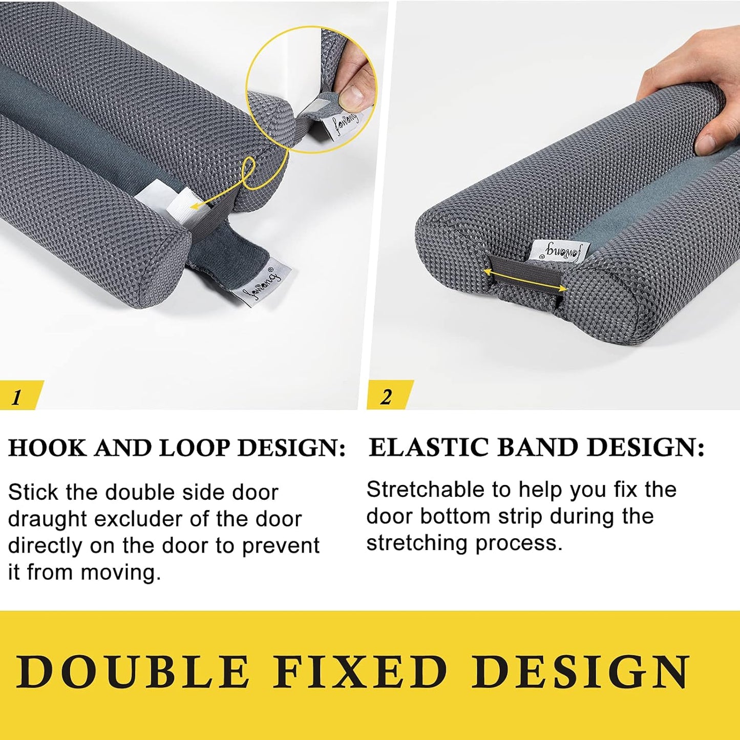 fowong 2 Pack Door Draft Stopper for Bottom of Door 36" Adjustable Noise Stopper, Soundproofing Draft Blocker Seal Large Gap, Grey