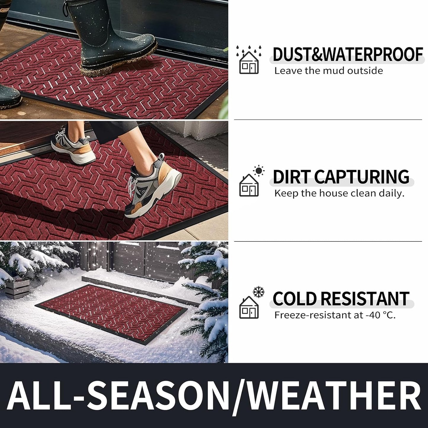 Yimobra Large Door Mat Outside Entrance 47x32, Waterproof Heavy Duty Outdoor Mats for Front Door, Non Slip Rubber Entry Mat for Garage Patio, Easy Clean, Black Red