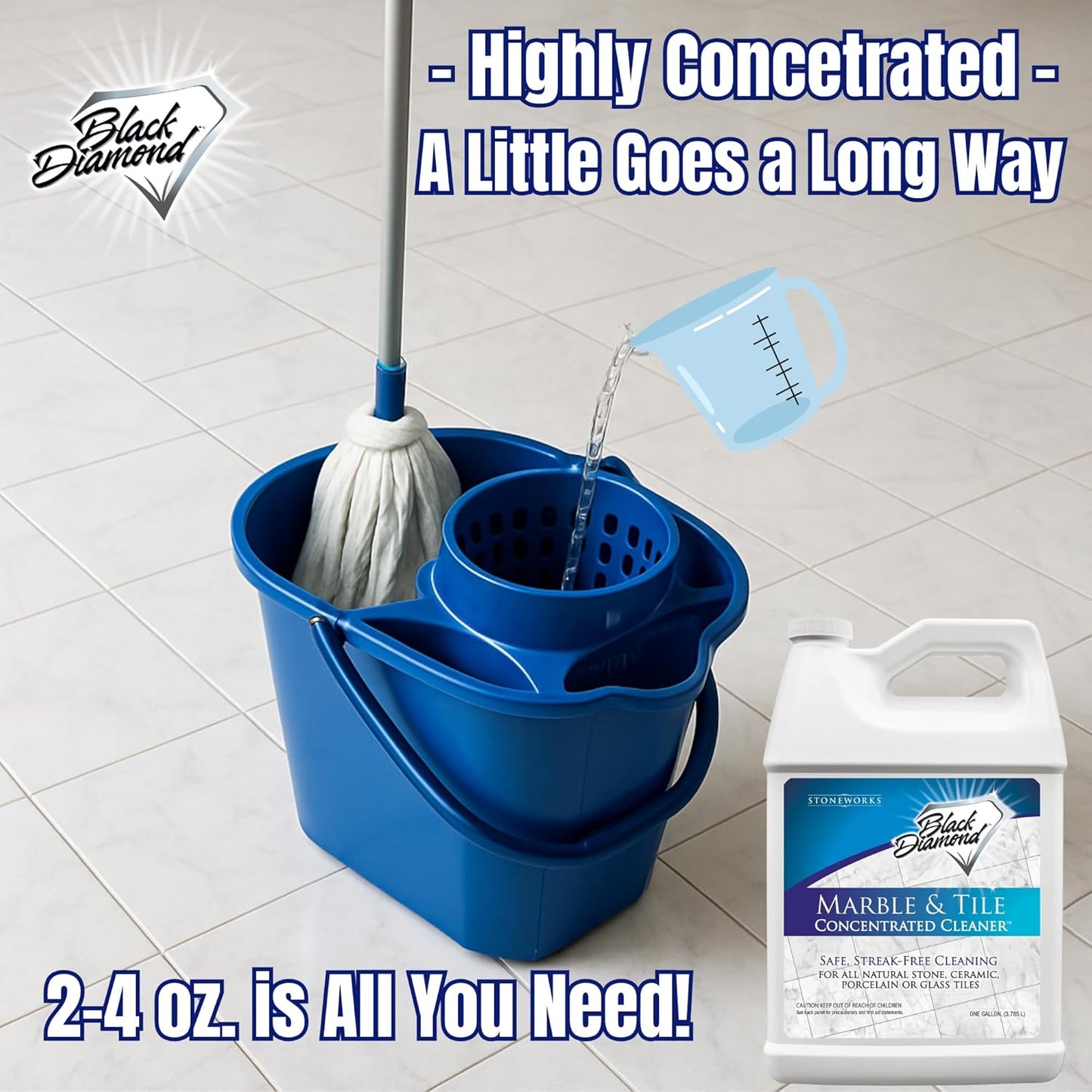 Black Diamond Stoneworks MARBLE & TILE FLOOR CLEANER. Great for Ceramic, Porcelain, Granite, Natural Stone, Vinyl and Brick. No-rinse Concentrate.(1-Gallon)