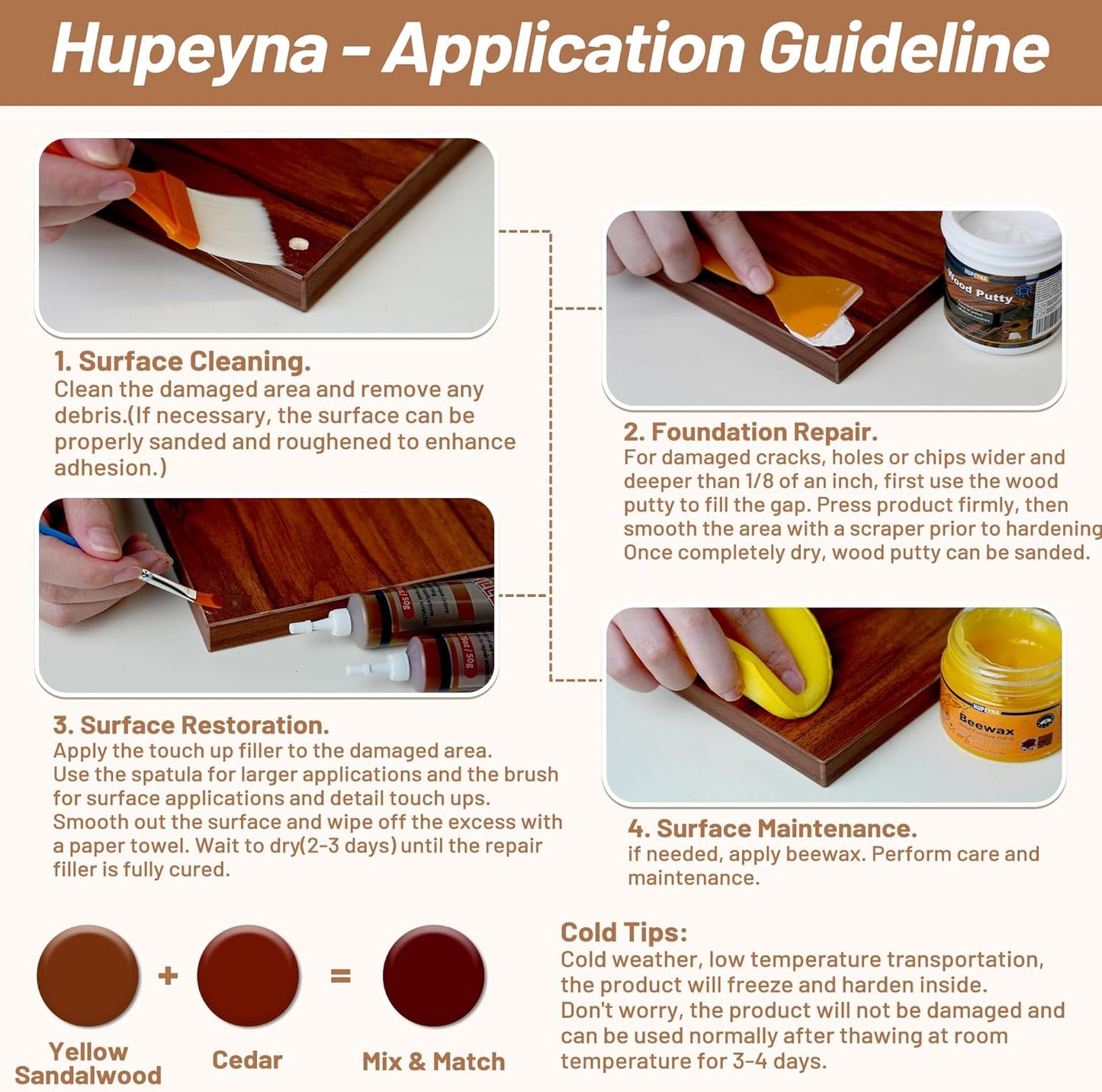 Wood Repair Kit, Wood Furniture Repair Kit, Wood Filler, Wood Putty and Beeswax- Repair Stains, Scratch, Cracks, Hole, Discoloration for Wooden Door, Table, Cabinet, Bed, Floor (Brown Series)