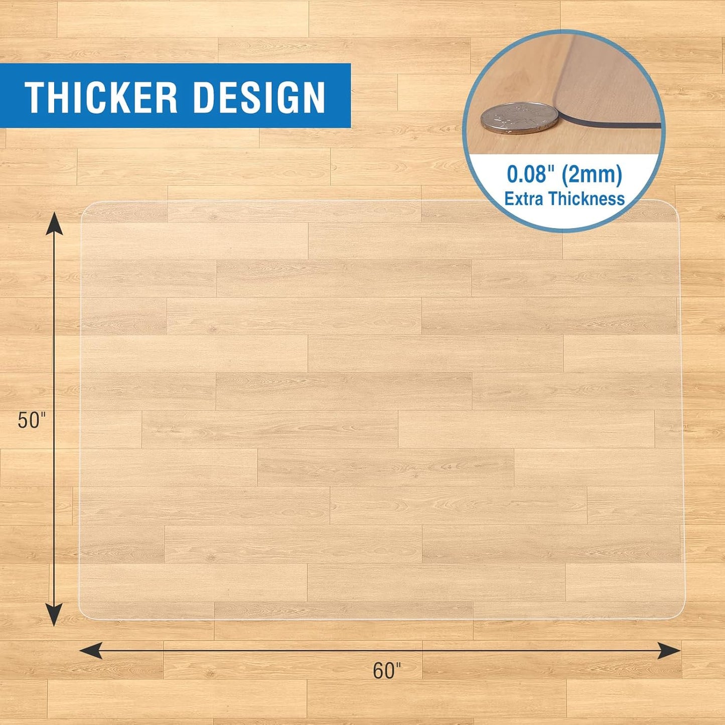 Clear Chair Mat, 60" x 50" Office Chair Mat for Hard Floors, Desk Floor Mat for Gaming, Vinyl Floor Mat for Home Office Kichen Living Room, Clear