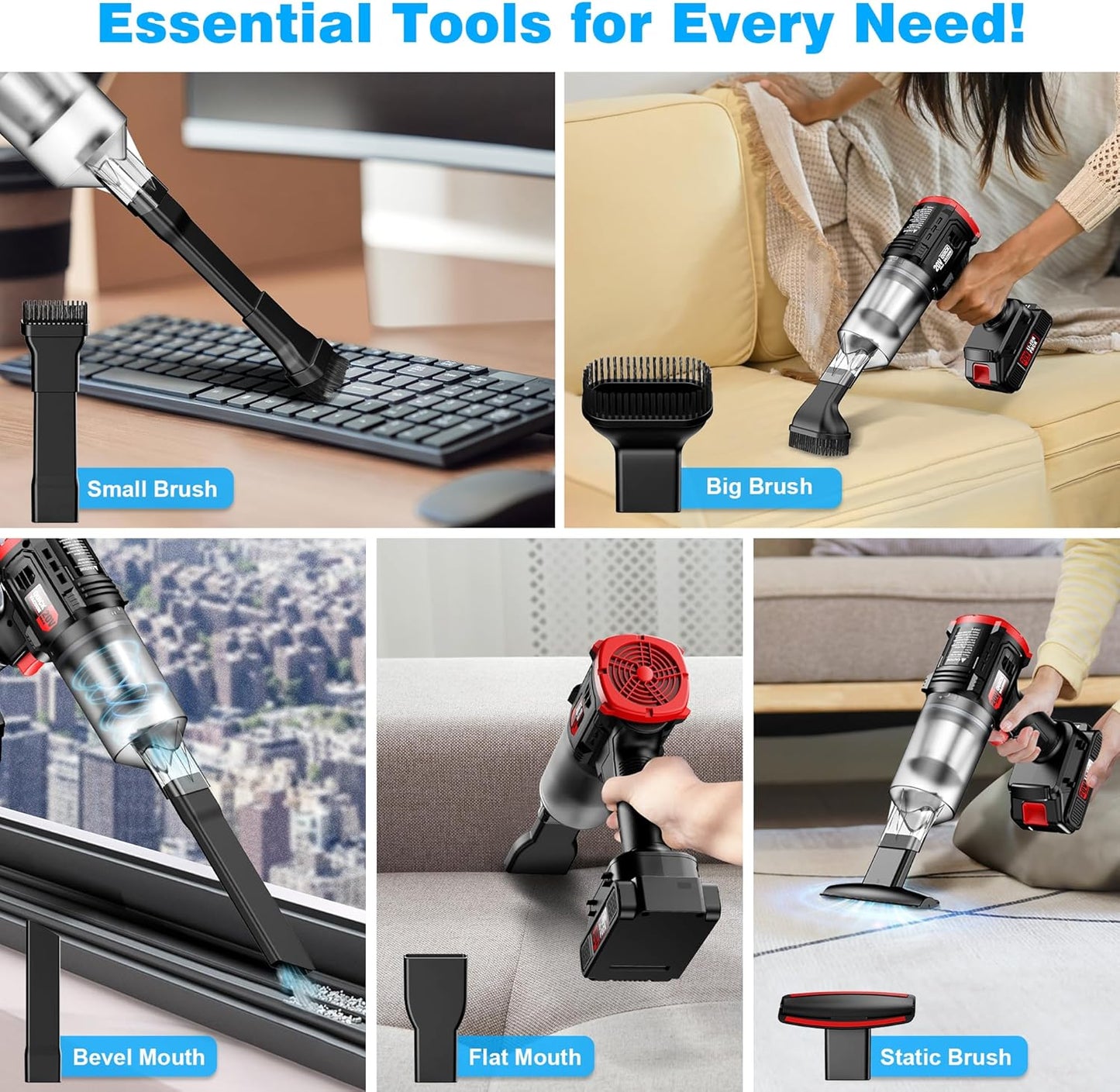 Handheld Vacuum Cleaner Cordless - 35000PA Strong Suction for Car & Home, Car Vacuum Portable Rechargeable Lightweight for Pet Hair with HEPA Filter, Quick Clean in Office/Desk/Couch (Red)