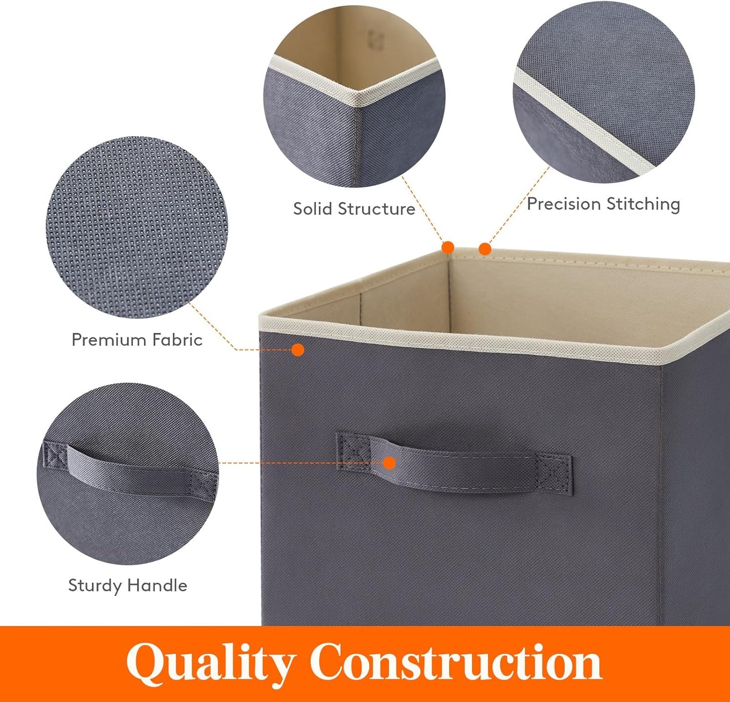 Lifewit 13 Inch Cube Storage Bins, 12 Packs Storage Cubes Foldable Decorative Fabric Storage Baskets for Organizing Home Organizers with Handles for Shelves, Closet, Grey