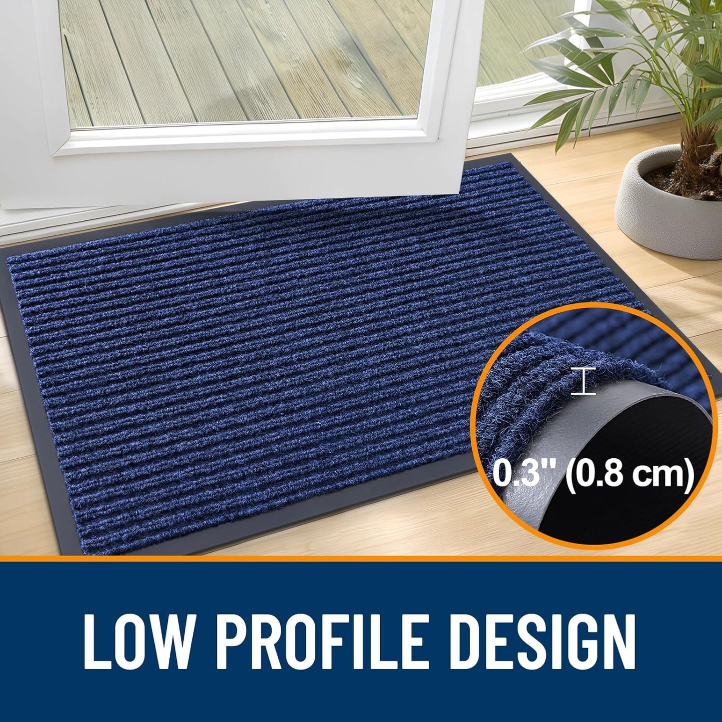 OLANLY Front Door Mat Indoor Outdoor Entrance, Waterproof Heavy Duty Doormat, Fade Resistant, Low Profile, Easy Clean Patio Porch Welcome Floor Mats for Entry, 59x23, Blue