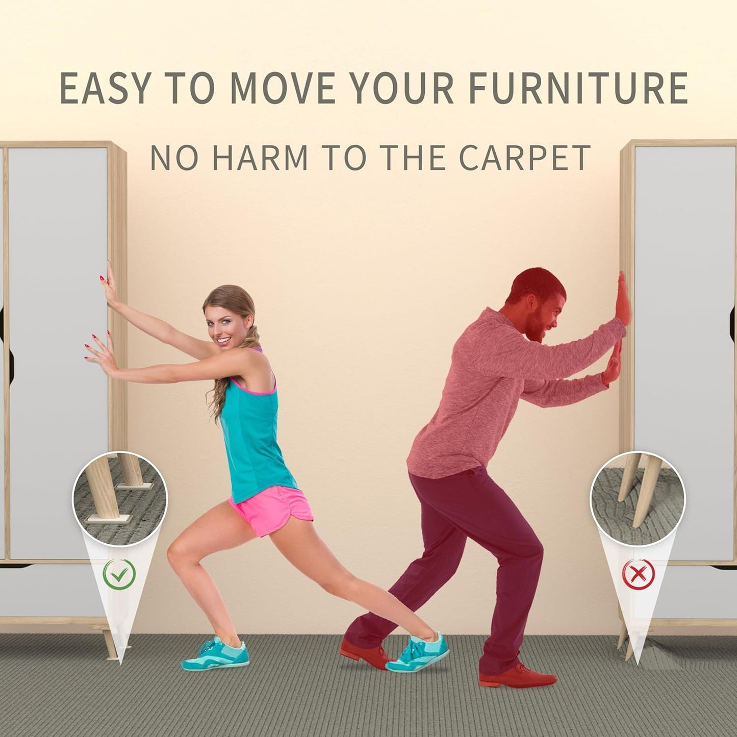 Yelanon Furniture Sliders, 8 pcs-4 3/4” Square Beige Furniture Sliders for Carpet, Heavy Duty Furniture Movers Sliders, Reusable Furniture Moving Pads, Floor Protectors for Carpet