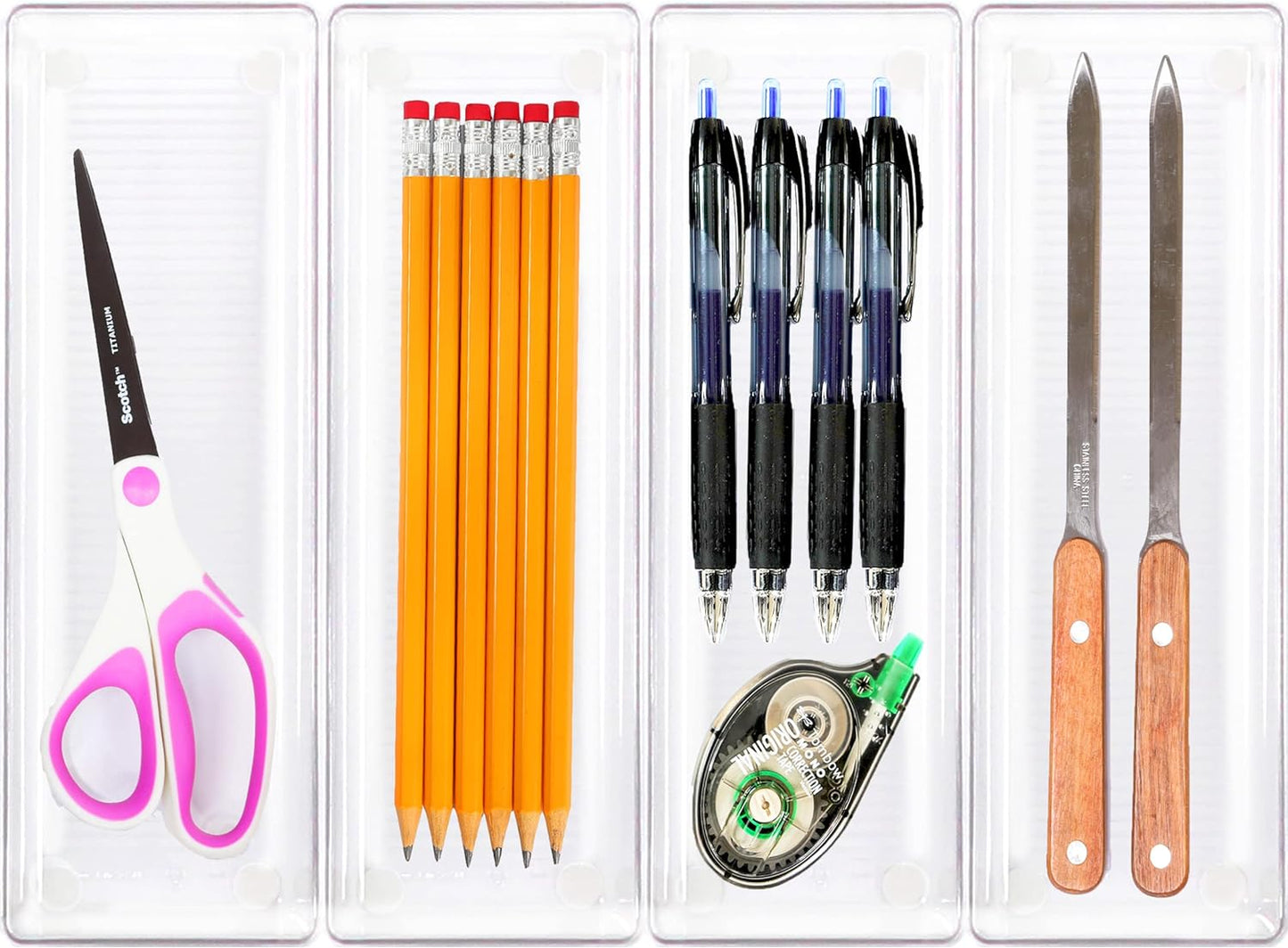 Simple Houseware Clear Drawer Organizer for Office Bin Desk Storage, 3.25"x 9.5", 4 Packs