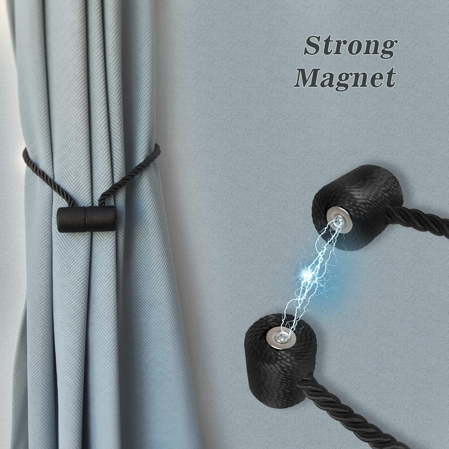 Hion Magnetic Curtain Tiebacks Dark Brown 4 Pack, Curtain Tiebacks Buckles Holdbacks Holders Hooks Clip for Home Bedroom Office Decorative Thick or Thin Curtain