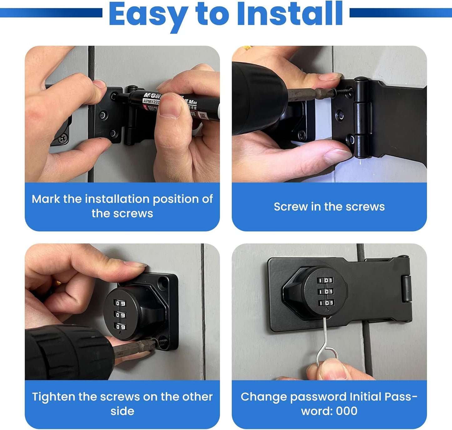 Keyless Cabinet Lock with Combination Code - 3-Digit Password Hasp Latch Lock for Drawers, Bifold Closet Door and Double Sided Door (Black, 4.5 Inch)