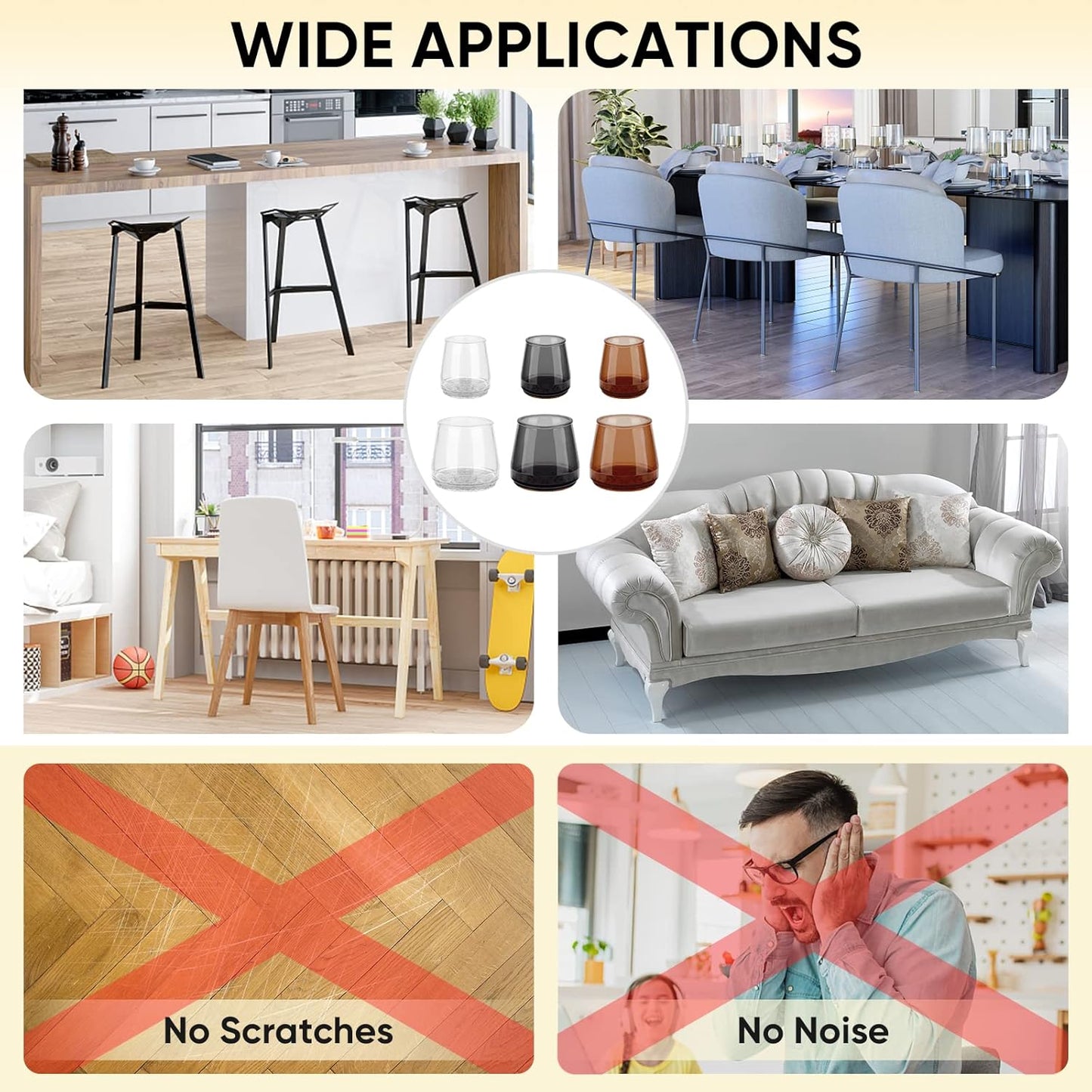 BALEINE 32 Pack Silicone Chair Leg Floor Protectors, Stool Leg Protectors Cap, Non-Slip Chair Leg Caps for Hardwood Floors (Black & Large, 32 Pack)