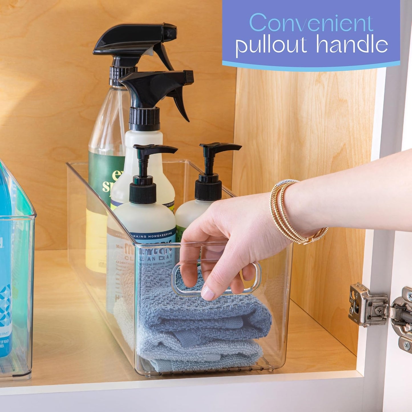 Plastic Food Storage Clear Container Bin with Handles for Organizing Kitchen, Pantry, Fridge, Freezer, Pantry, Bathroom. 14"x6"5"