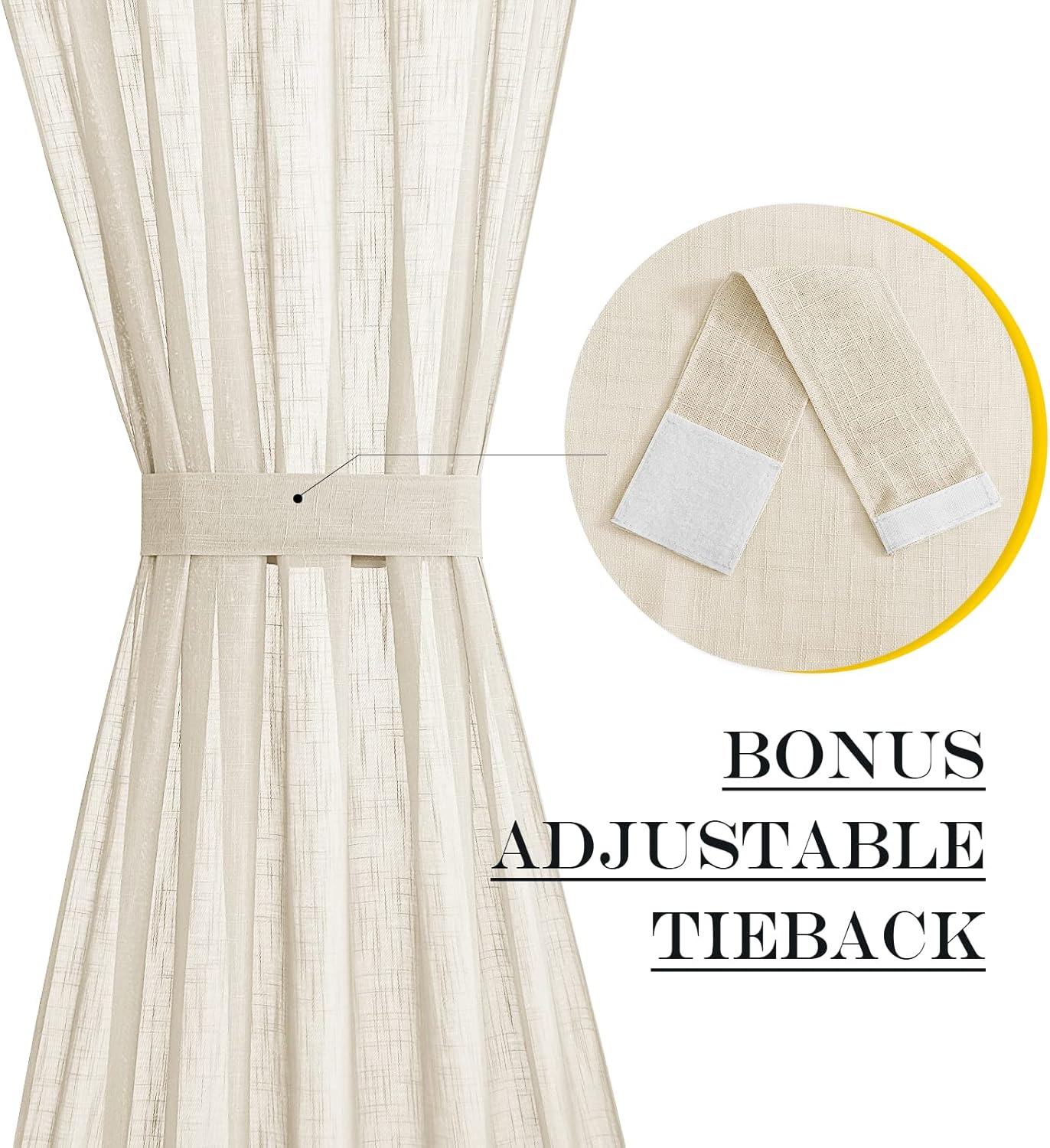 NICETOWN Privacy Door Curtain - Linen Textured French Front Door Curtain Semi Sheer Panel Tieback for Kitchen (52 inches W x 72 inches L, Beige, 1 Panel)