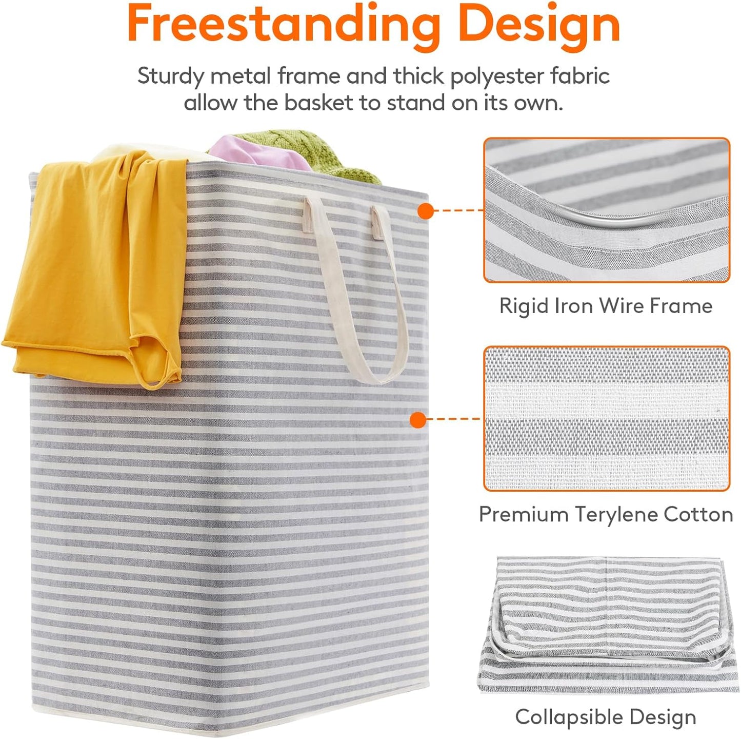 Lifewit Laundry Hamper Large Collapsible Laundry Basket, Freestanding Waterproof Clothes Hamper Storage with Easy Carry Handles for Clothes in Bedroom Bathroom College Dorm for Adults, Grey, 125L