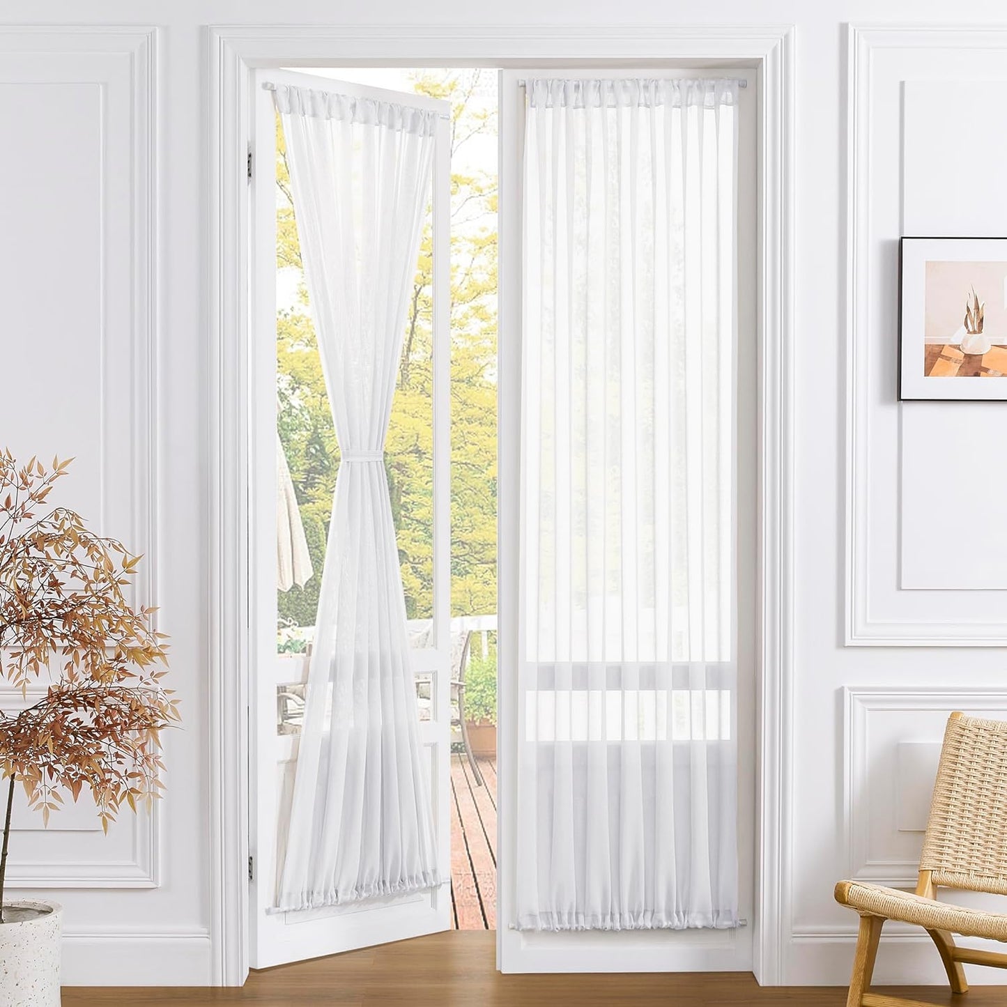 Tollpiz Sheer Door Curtain Closet Linen Textured Curtains Sheer Doorway Light Filtering Voile Patio Glass Door Rod Pocket Curtain French Door, 54 x 72 inches Long, White, Set of 1 Panel