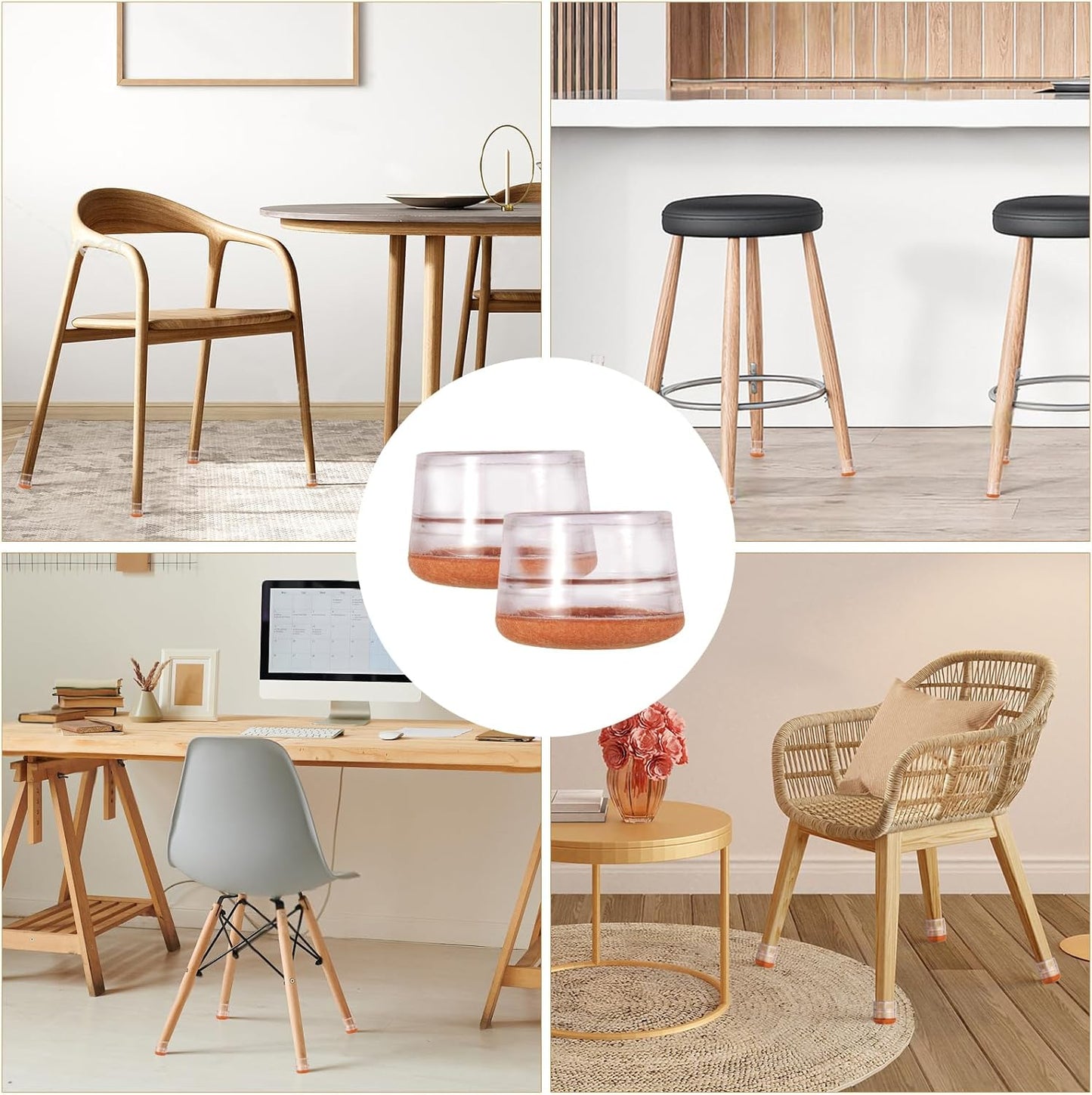 Chair Leg Floor Protectors Large 24Pcs,Silicone Chair Leg Protectors for Hardwood Floors/Tiles,360°Wrapped Felt Bottom to Prevent Scratch and Reduce Noise, Round Clear