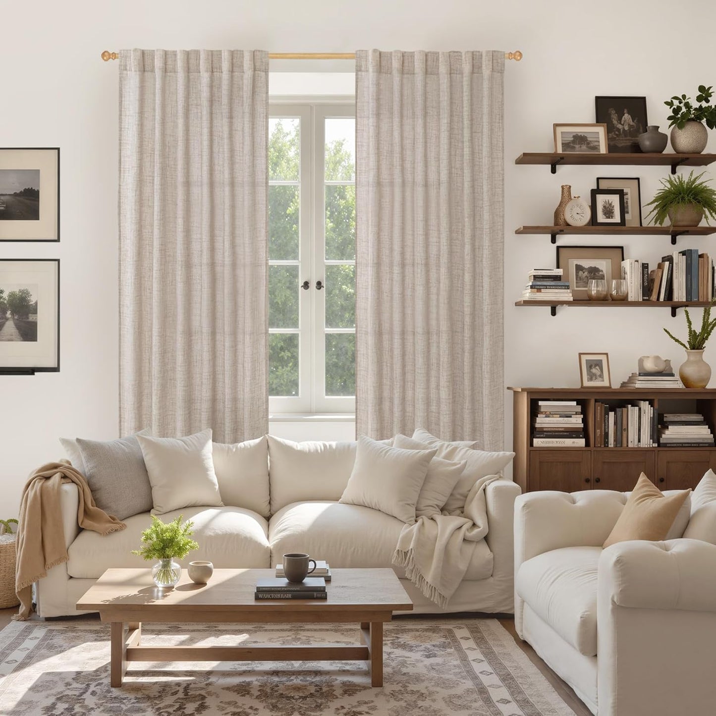 YoungsTex Linen Semi Sheer Curtains 72 Inch Length 2 Panels for Living Room - Light Filtering Drapes with Rod Pocket Back Tab Rustic Beige Window Treatments for Dining Bedroom, 52 X 72 Inch