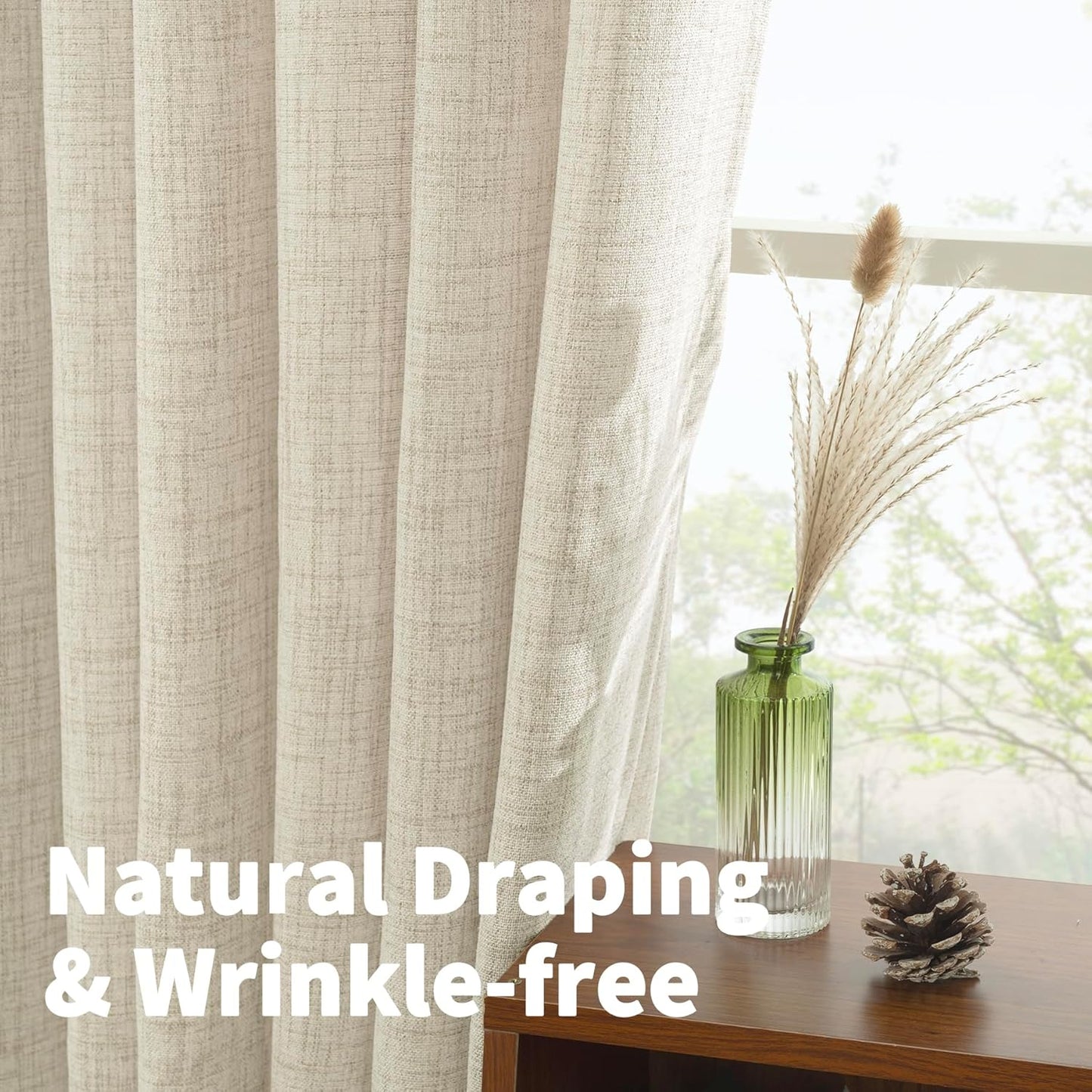 YoungsTex Short Linen Curtains 36 Inch Length for Kitchen Window, Light Filtering Drapes Semi Sheer with Rod Pocket Back Tab for Bathroom Cafe, 2 Panels, 42 X 36 Inch