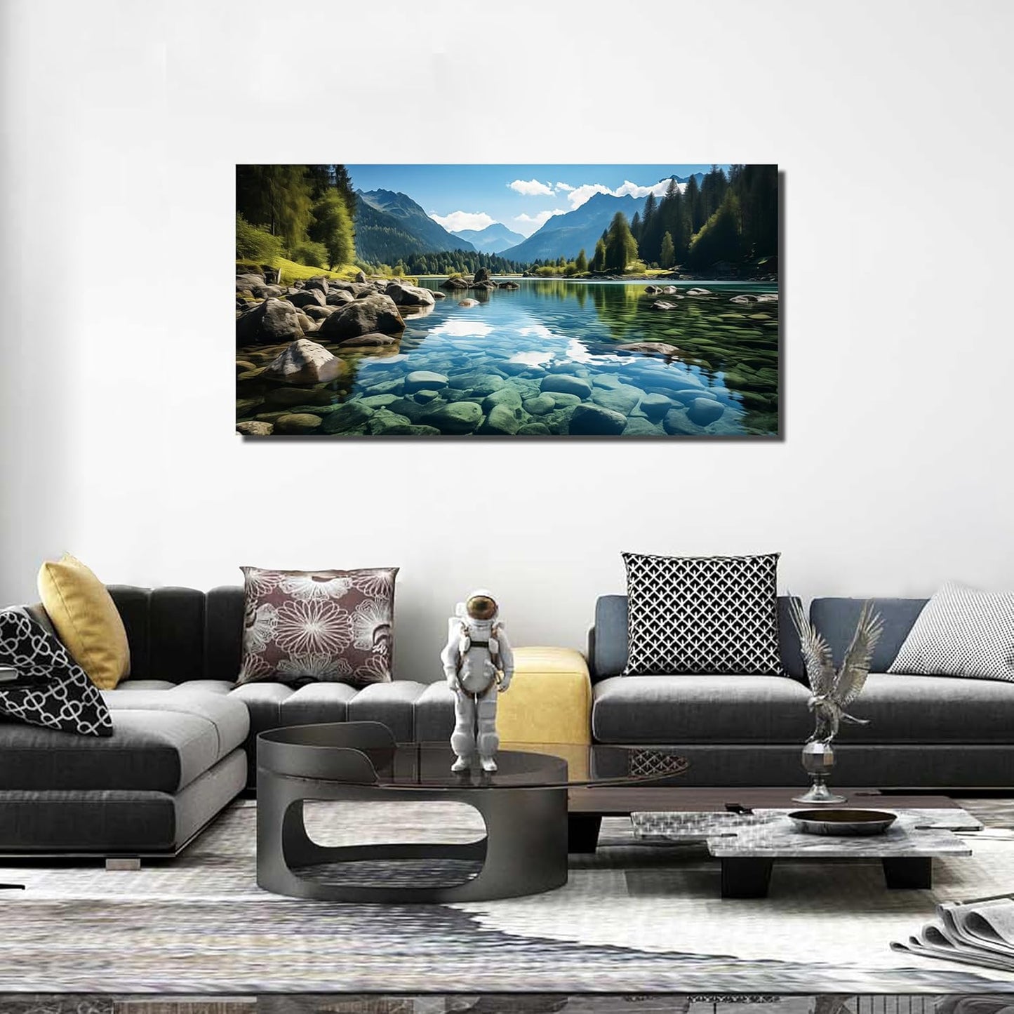 GUGIKA Landscape Wall Art for Living Room, Mountain and Lake Wall-Decor for Bedroom, Natural Scenery Canvas Prints Pictures for Hallway Office, Size 48 x 24 Inches