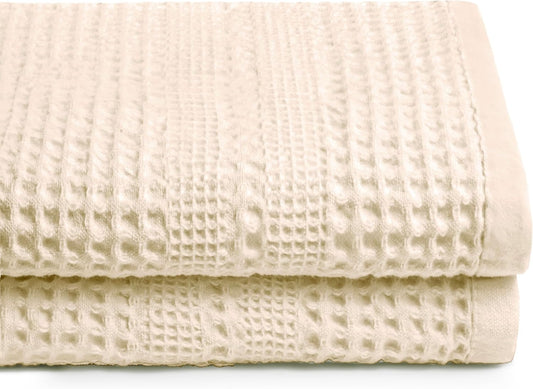 GILDEN TREE Waffle Towels for Bathroom, 100% Cotton Quick Dry Towel, Waffle Bath Towels Large, Absorbent Lightweight Travel Towel, Bath Towels Set of 2, Classic Style (Cream)