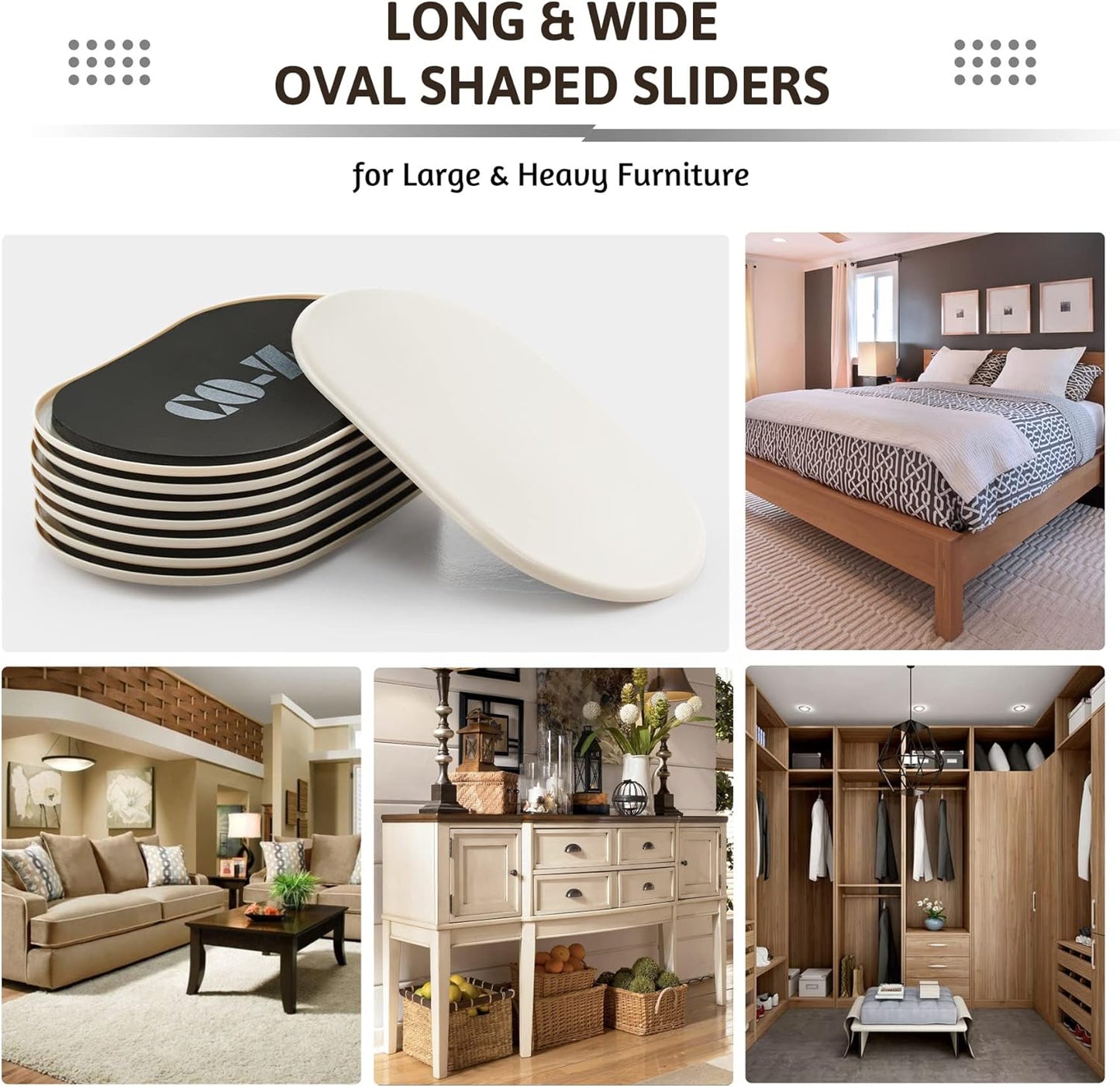 CO-Z Large Furniture Sliders - 8 Pack, 6" x 9 1/2" Oval Reusable Furniture Sliders for Carpet, Heavy-Duty Furniture Gliders Movers for Hardwood Floors, Plastic Moving Pads for Heavy Furniture