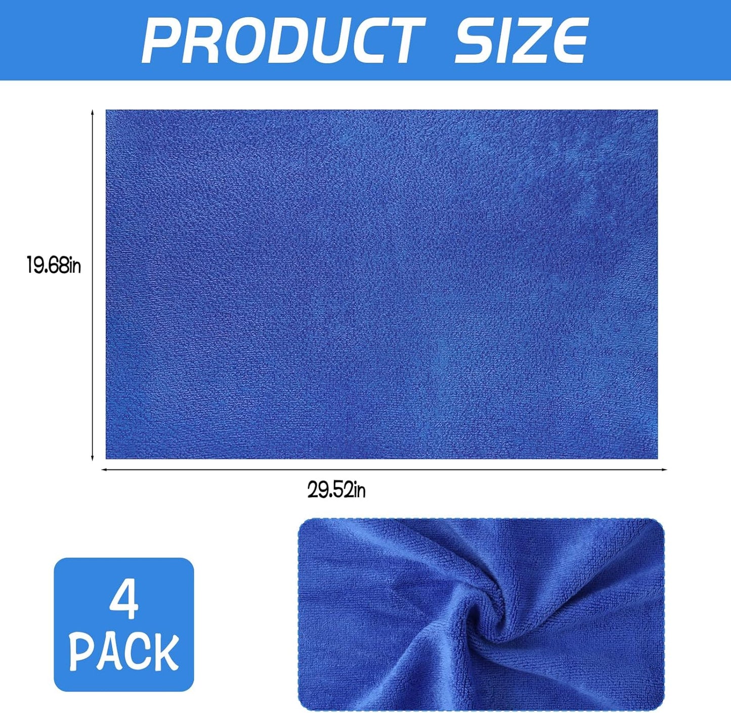 4 Pack Extra Large Microfiber Cleaning Cloths 20"x30", Lint-Free Reusable Towels for Home, Glass, Windows, Office, Kitchen, Bathroom – Blue Set