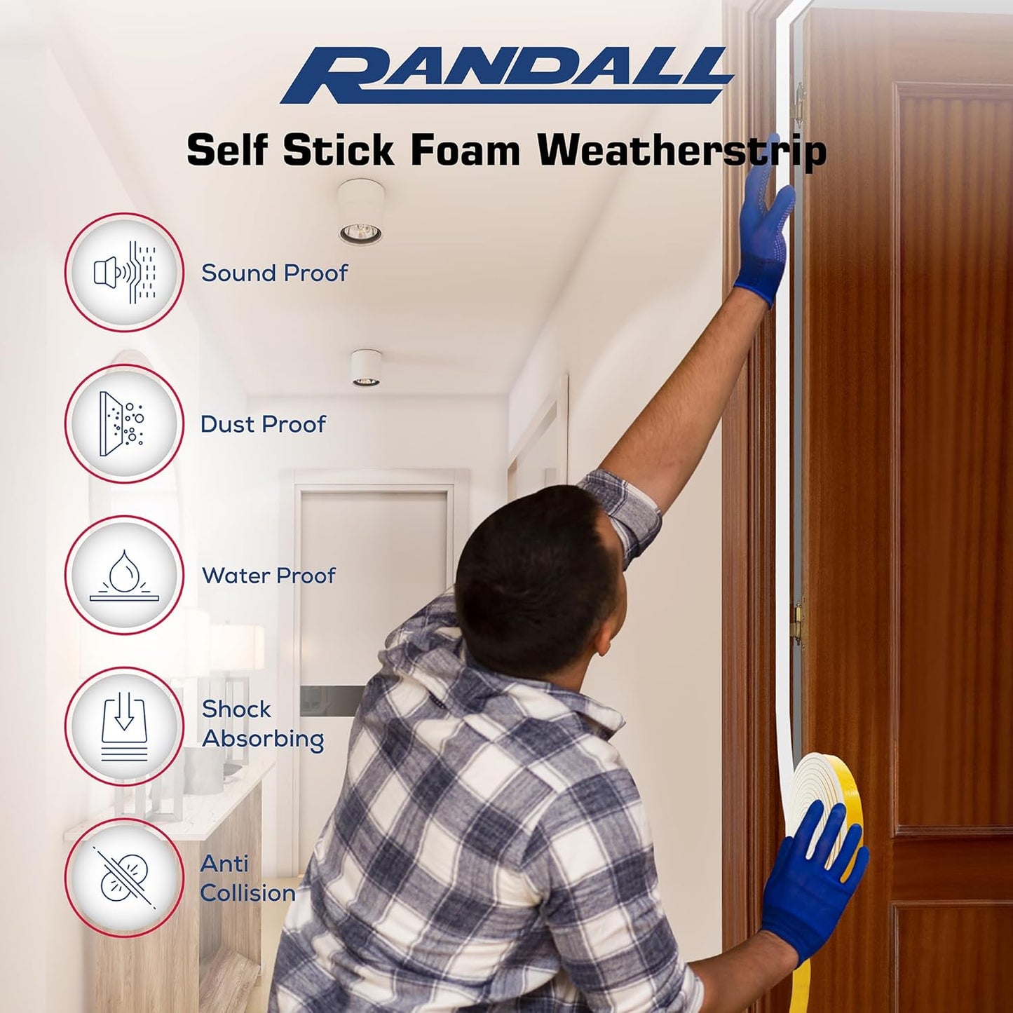 Weather Stripping Foam Tape, 17 Ft Door Seal Strip, EVA Material, High Density 1/4" Thick, No Residue Adhesive, Weatherproof Door Seal Strip for Sliding Door, Windows, White (1" Wide)