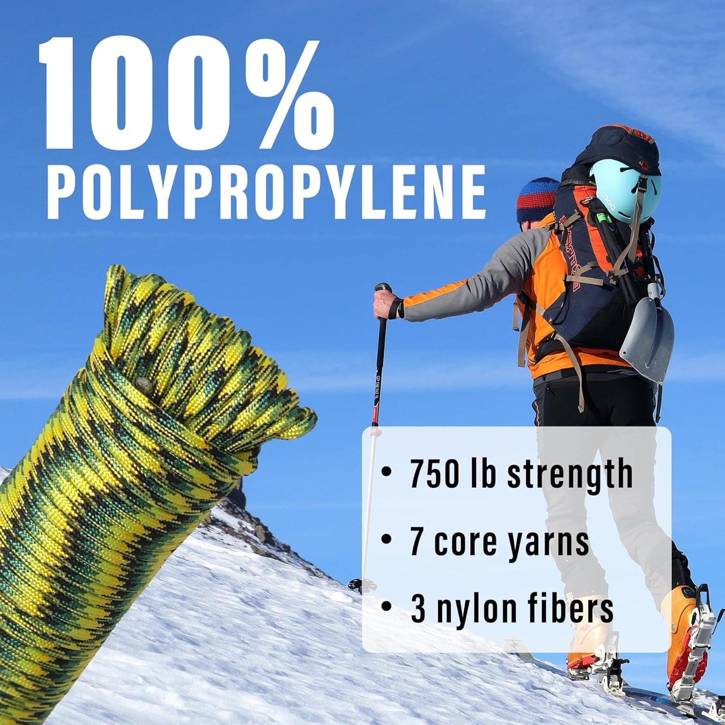 Braid 7 Strand Outdoor Survival Paracord Polyester Rope Nylon Rope Mix Thick Heavy Duty Ropes 5/32'' 100ft 2Packs High Strength Perfect for Clothesrope Camping Hiking and Other Outdoor Activities