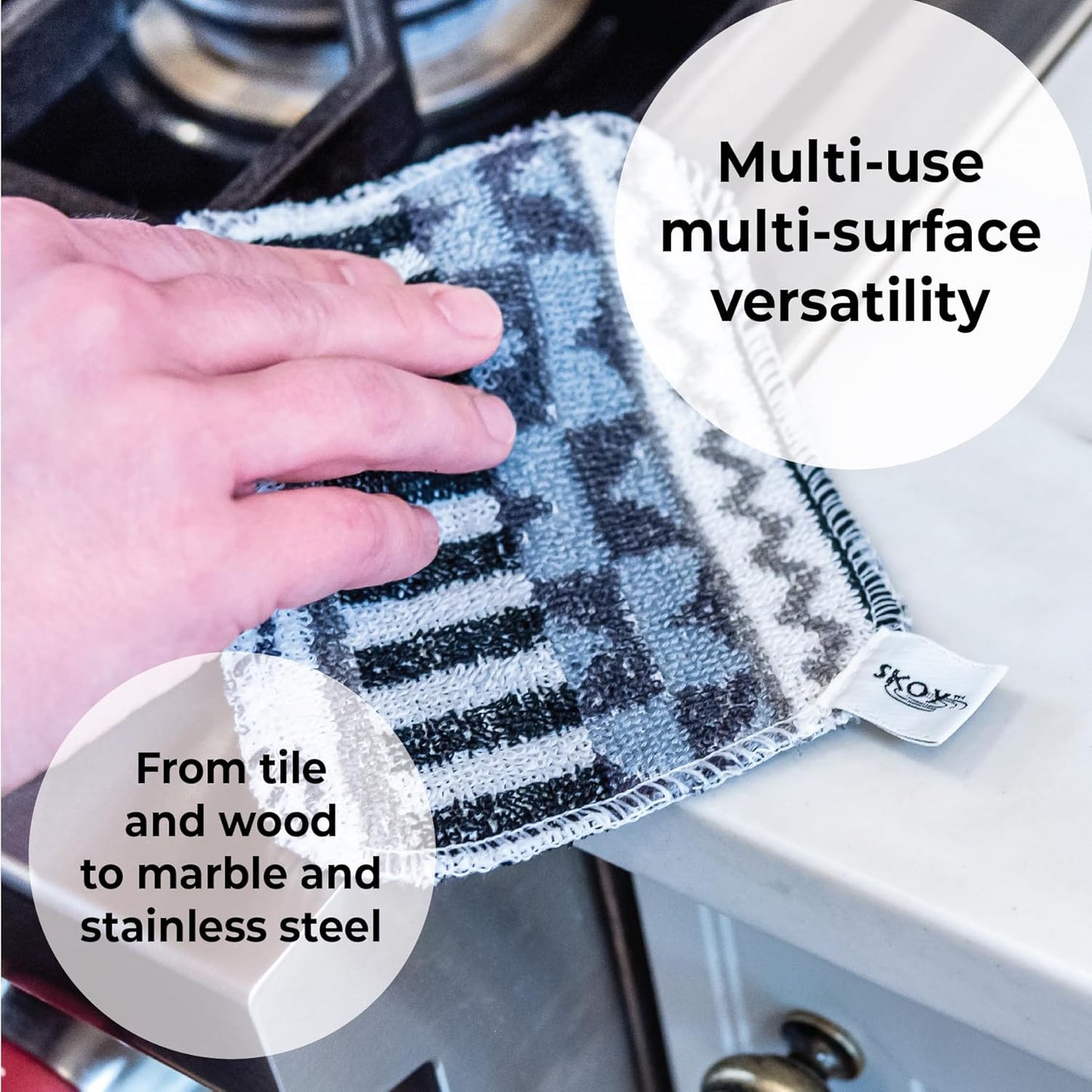 Skoy Scrub, 1-Piece Reusable, Non-Scratching Dish Scrubber for Kitchen and Household Cleaning, Planet-Friendly, Dishwasher Safe Soft Scrub, Assorted Colors and Designs