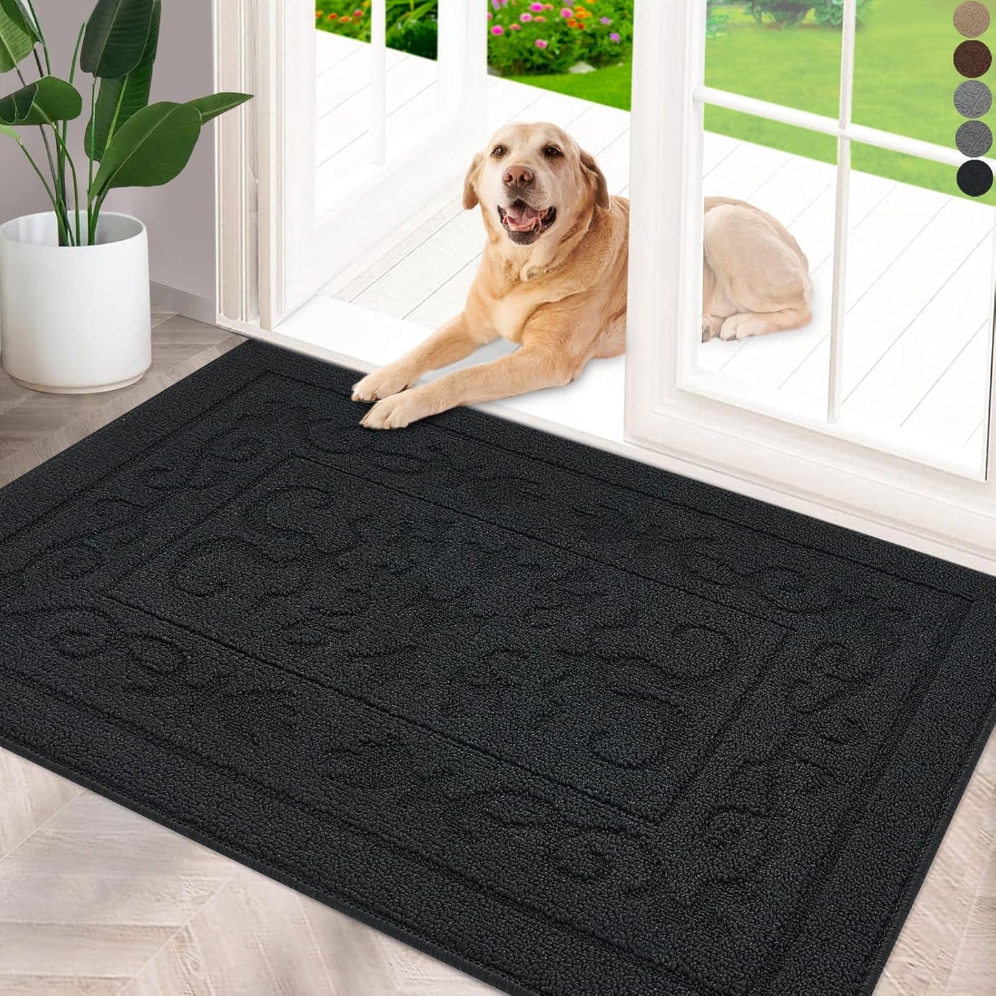 FONEYI Indoor Door Mat 32" x 40", Dirt Trapper Door Mats Non-Slip Entryway Rugs Washable, Absorbent Resist Dirt Welcome Mat, Low Profile Inside Floor Mats for Front Back Door and Entryway, Black