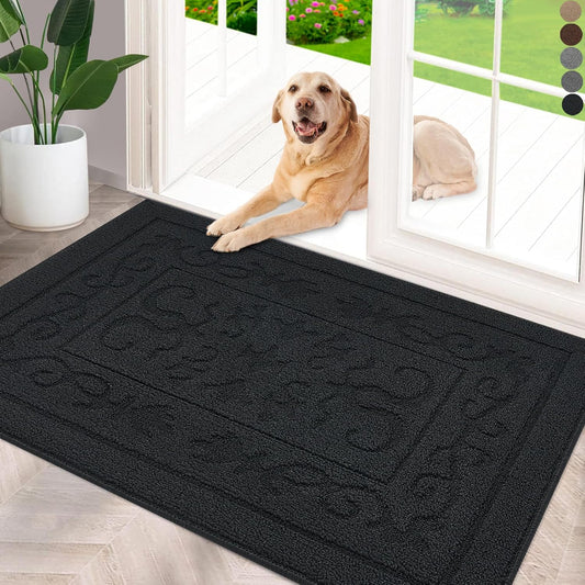 FONEYI Indoor Door Mat 24" x 36", Dirt Trapper Door Mats Non-Slip Entryway Rugs Washable, Absorbent Resist Dirt Welcome Mat, Low Profile Inside Floor Mats for Front Back Door and Entryway, Black