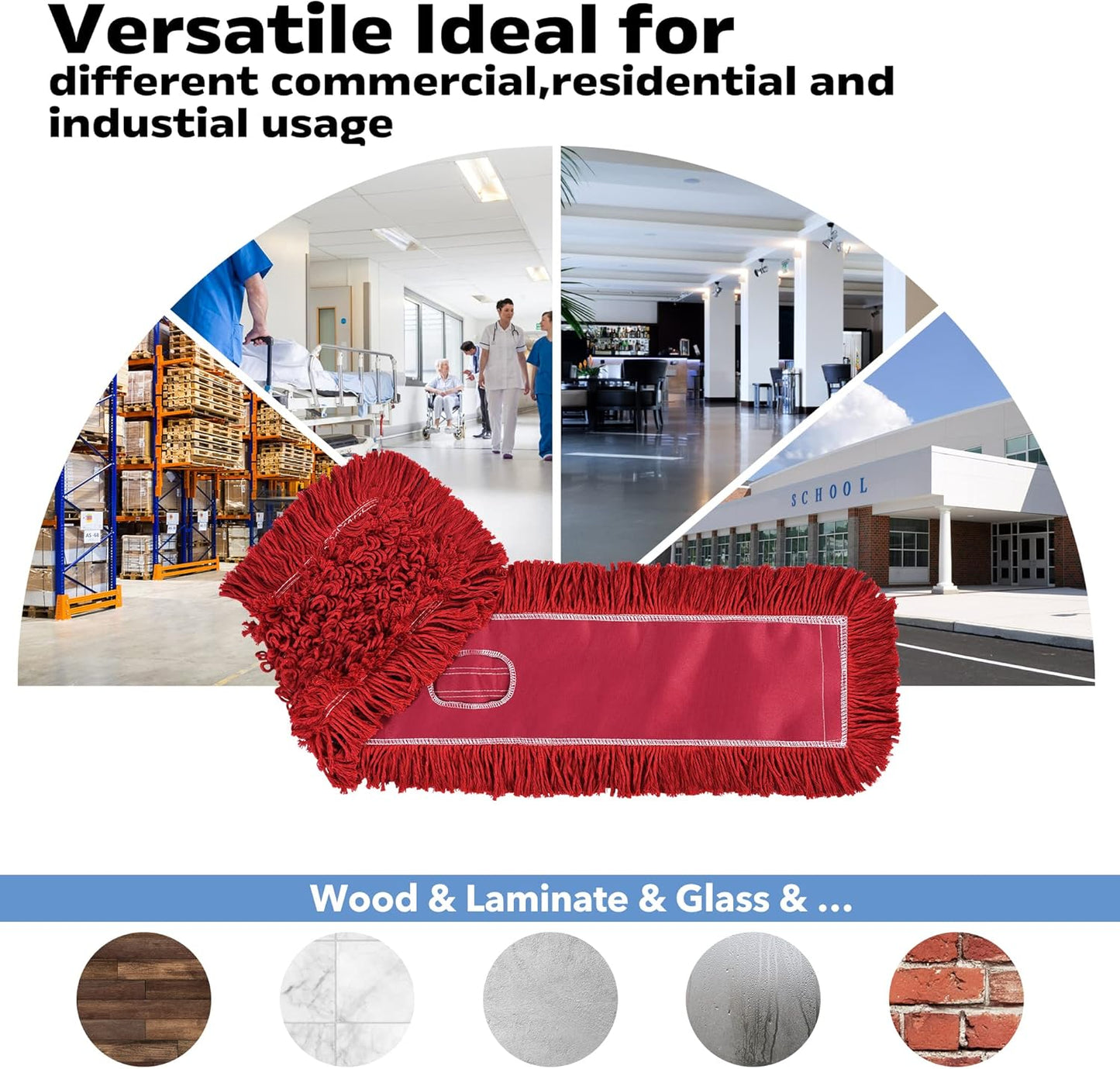 Matthew Cleaning 36'' Industrial Strength Cotton Dust Mop Refill Washable Replacement Heads for Residential & Commercial Use Fit Standard Dust Mop Frames, Hardwood, Concrete Floors Red 12 Pack