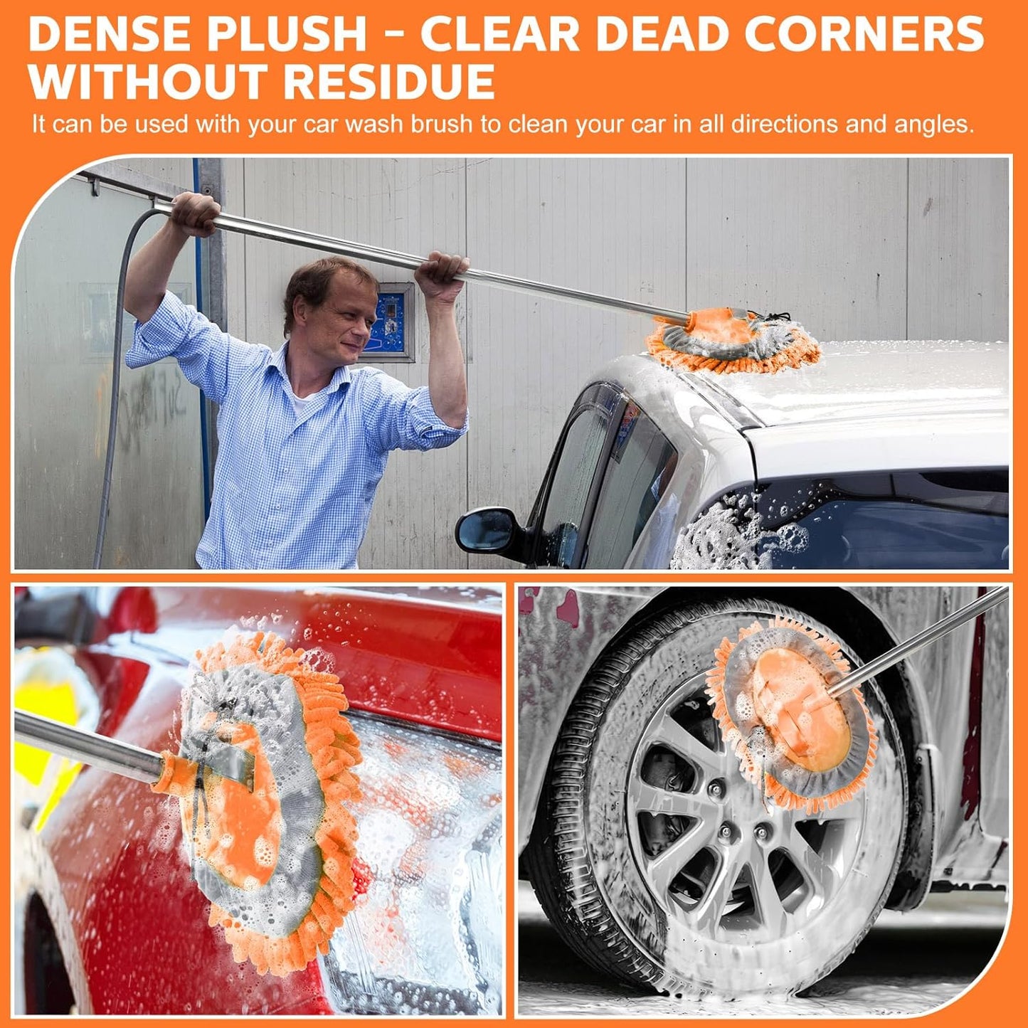 Layhit 5 Pcs Car Wash Mitt Set, Brush Not Included, Microfiber Mitt Cleaning Car Truck Washing Tools Kit RV Pickup Chenille Scratch Replacement(Orange)