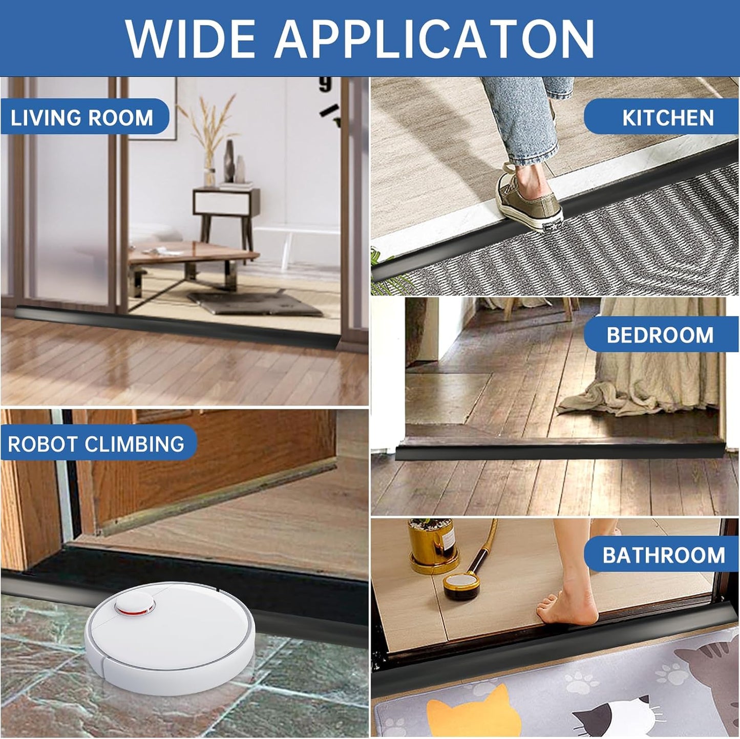 Vinyl Door Threshold Flooring Transition Strip Self Adhesive Carpet Edging Strip for Laminate Doorway Edge Threshold from 1/5" to 2/5" (Black, 6.6 Ft)