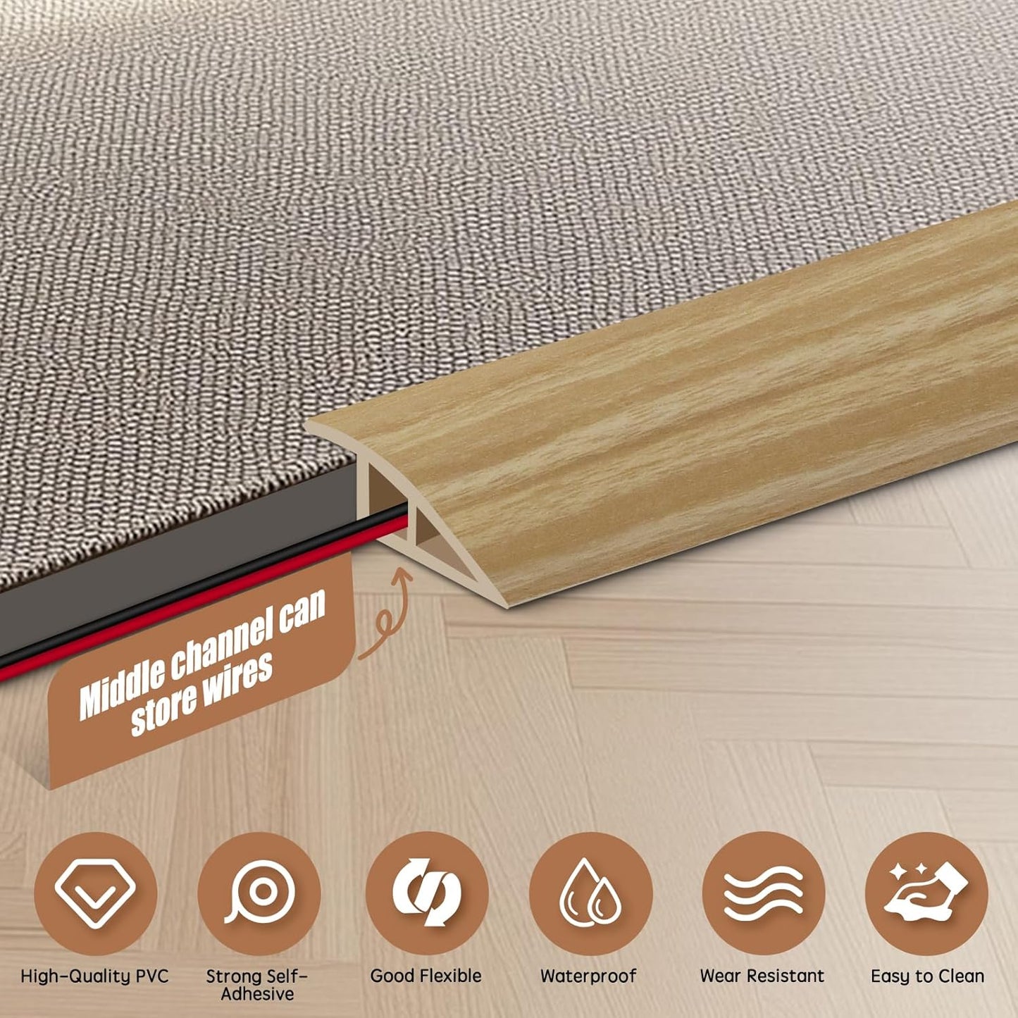 Floor Transition Strip Door Threshold 39" Floor Transition Reducer Trim on The Edges Threshold Strip Self Adhesive Suitable for Doorways, Tiles, Carpet