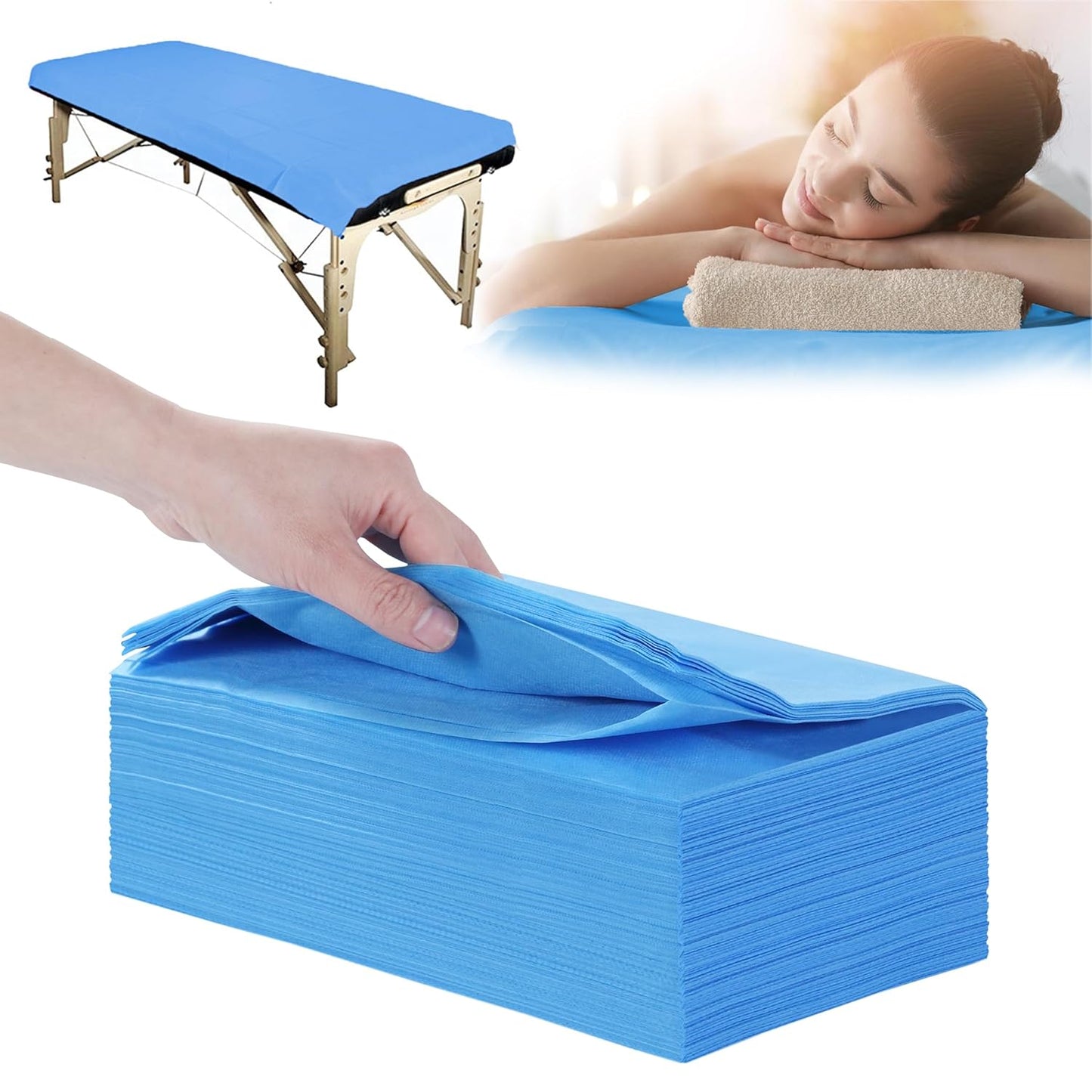 31" x 71" Disposable Bed Sheets for Massage Table Waterproof Massage Table Sheet Soft Non Woven Fabric SPA Bed Cover Breathable for Massage Beauty Tattoos 50PCS (Blue)