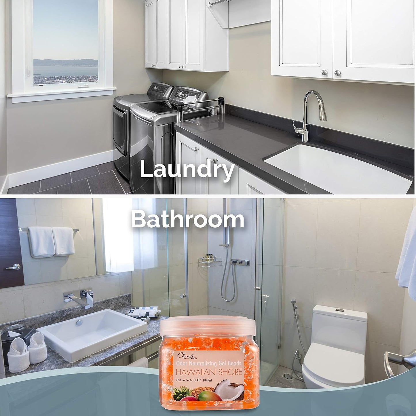 Clear Air Odor Eliminator Gel Beads - 12 oz, Pack of 2 - Air Freshener Made with Essential Oils - Eliminates Odors in Bathrooms, Cars, Boats, RVs & Pet Areas - Hawaiian Shore Scent