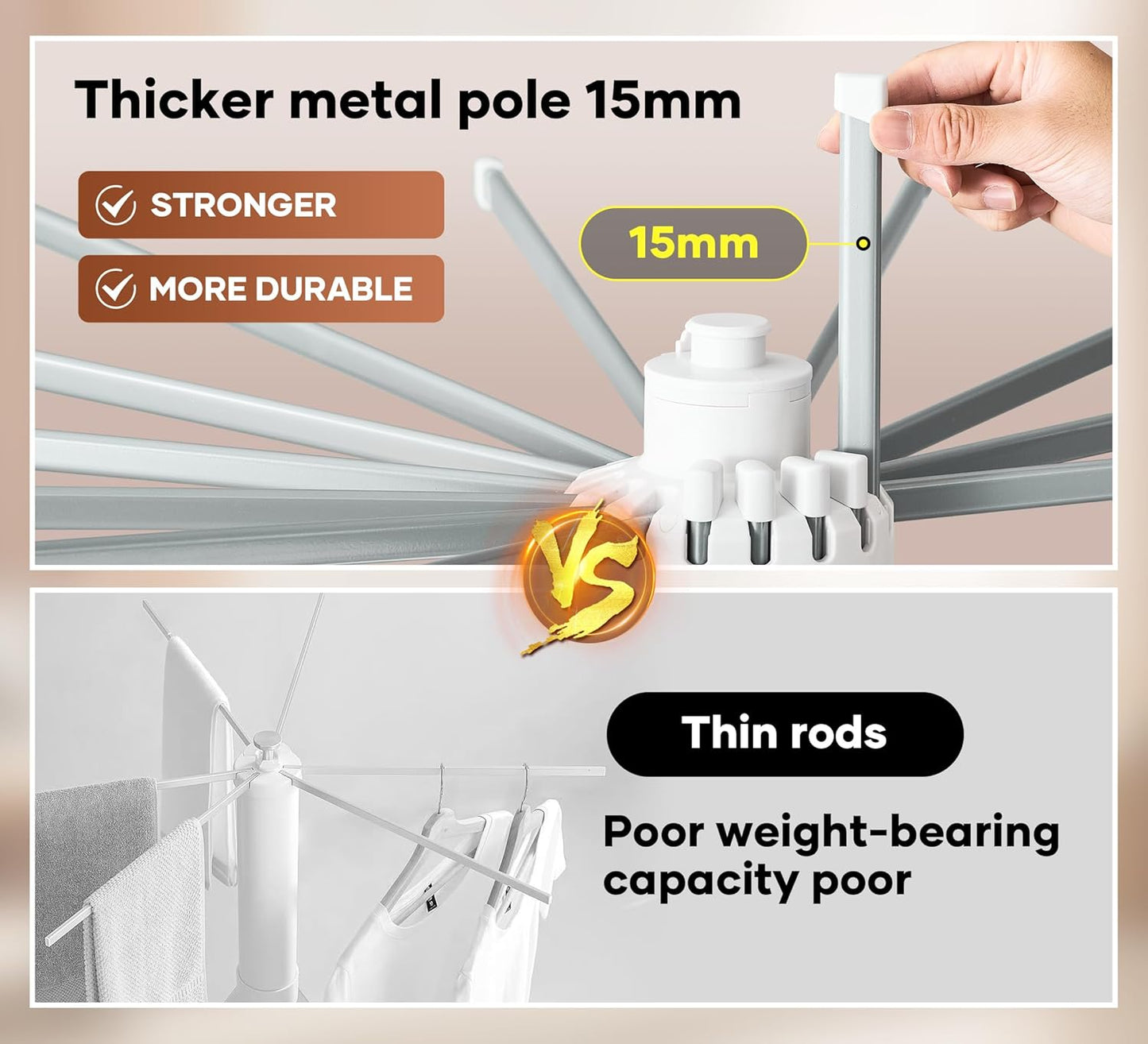 4-Legged Foldable Clothes Drying Rack with Wheels, Heavy-Duty Laundry Rack for Indoor Outdoor Use, Space-Saving Portable Design & Pulley System