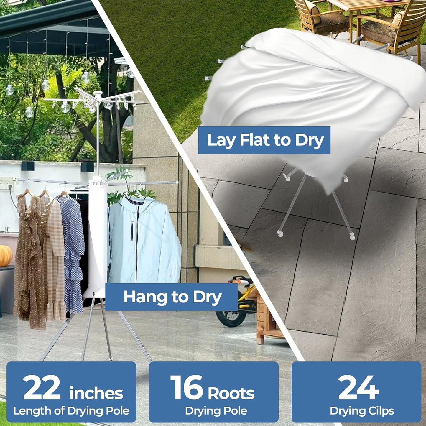 GCCSJ 4-Legged 2 Tier Folding Portable Octopus Style Clothes Drying Rack with Wheels,Laundry Drying Rack Collapsible for Indoor Outdoor Use