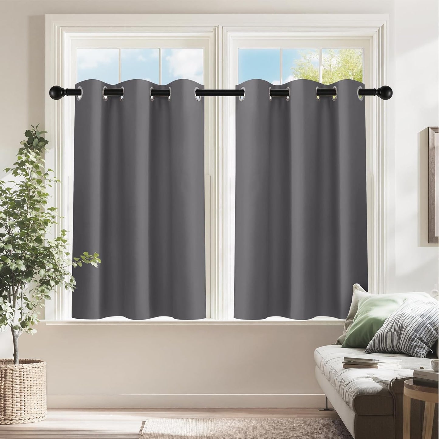 PONY DANCE Small Window Curtains for Bathroom - Short Curtains for Living Room Blackout Portable Blinds Shades for Bedroom Kitchen (Grey, 29 Wide by 30 Inches Long)