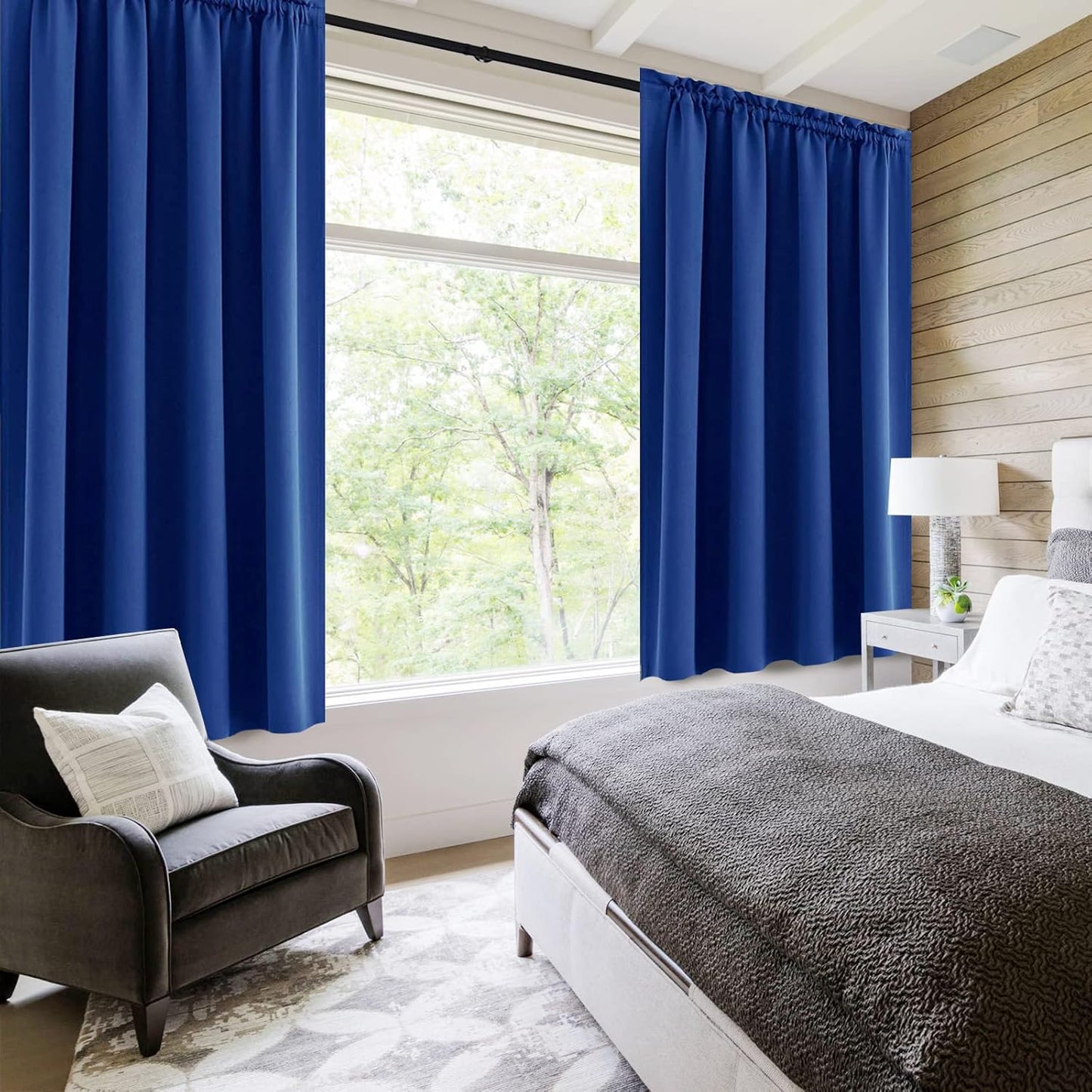 DWCN Blackout Curtains Room Darkening Thermal Insulated Bedroom Curtains Window Curtain Panels, 52 x 63 inches Long, Set of 2 Classic Blue Rod Pocket Drapes