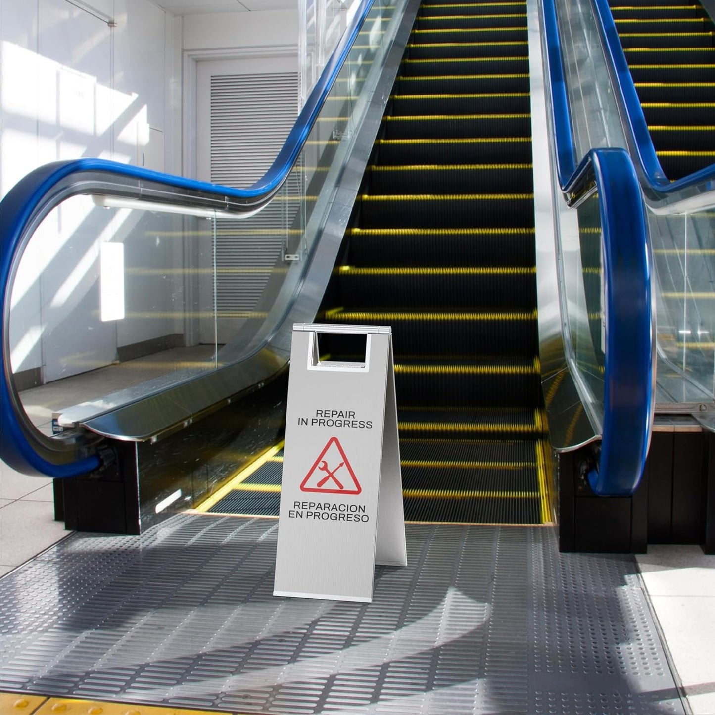 Stainless Steel Repair In Progress Sign Portable Foldable Sign 2-Pack (Silver)