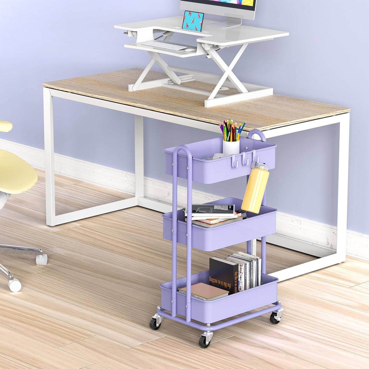 Simple Houseware 3-Tier Heavy Duty Metal Utility Rolling Cart, Purple