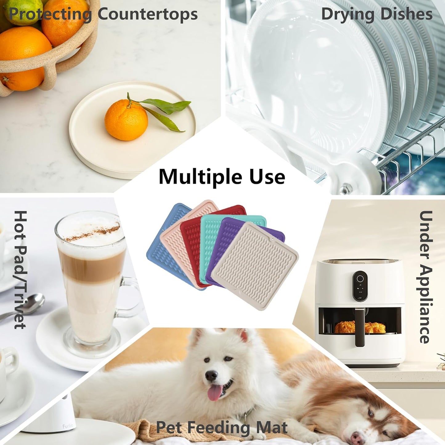 ZLR Silicone Dish Drying Mat for Kitchen Counter, Eco-Friendly Fast Dry Dish Mat, Easy Clean Multi Usage Drying Matt, Heat Resistant Trivet, 12" x 12" Middle, Mint Green