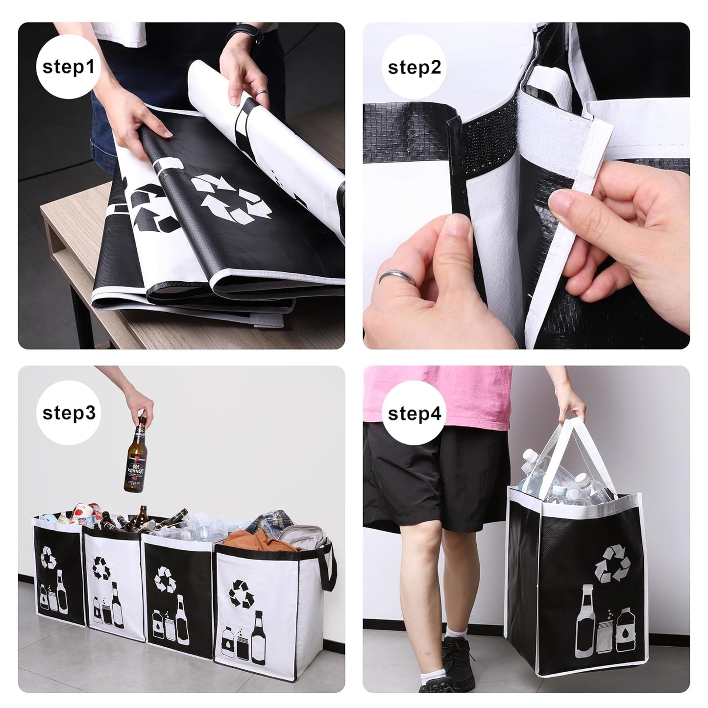 Recycle Waste Bag for Kitchen Home- Indoor Recycling Bins Trash Sorting Organizer, Reusable and Waterproof, 2 Pack