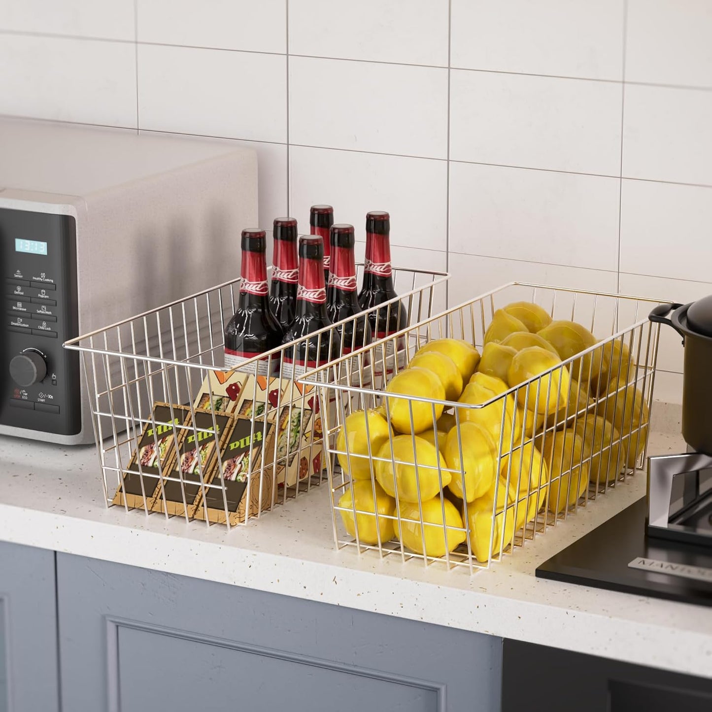 SANNO 15.7in Freezer Baskets Bins - Freezer Storage Containers Organizer for Office, Bathroom, Pantry