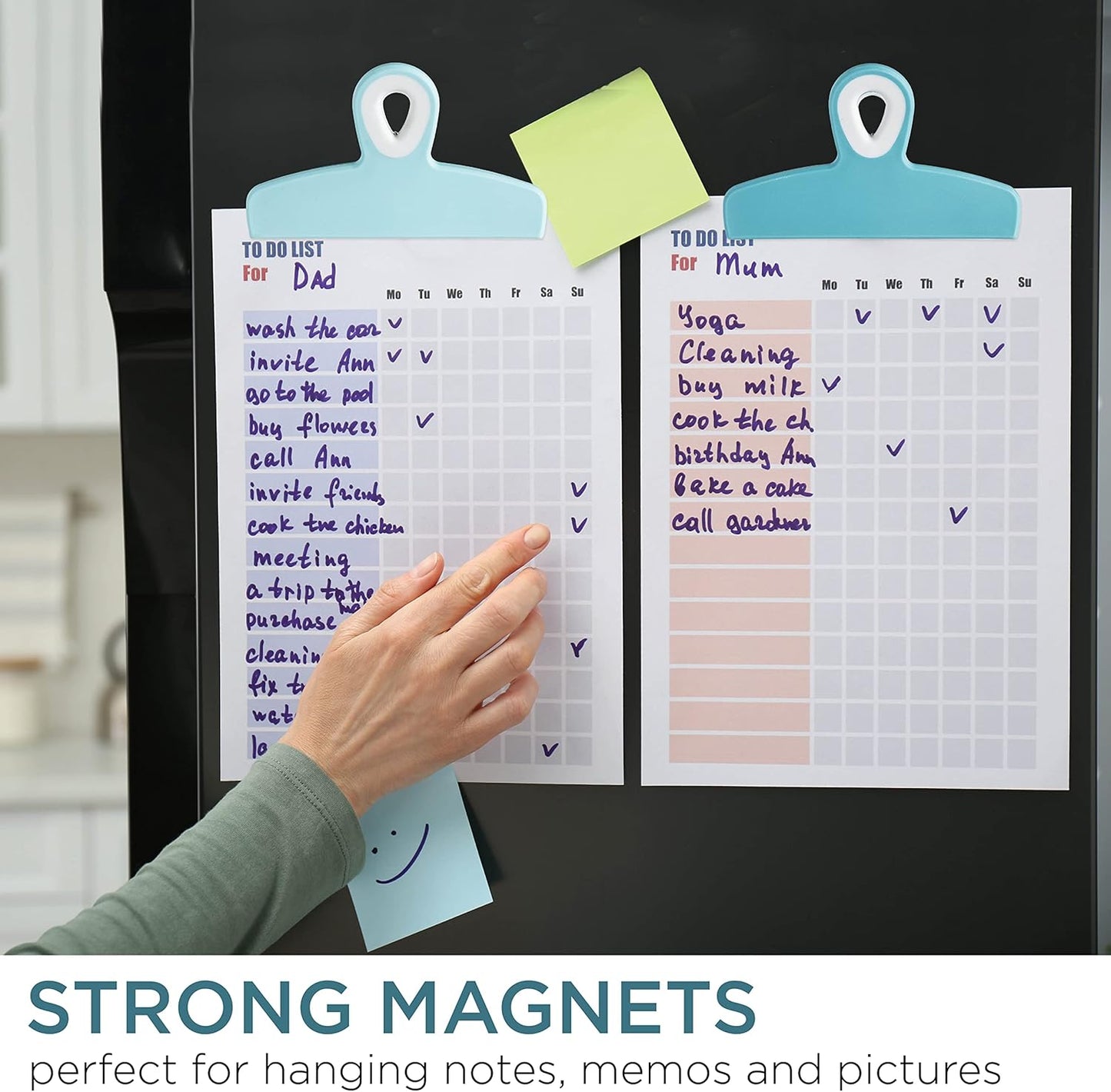 COOK WITH COLOR Bag Clips - Heavy Duty Chip Clip and Refrigerator Magnet Clips for Food Storage with Air Tight Seal Grip, Light Blue Ombre, Pack of 4 Large Clips