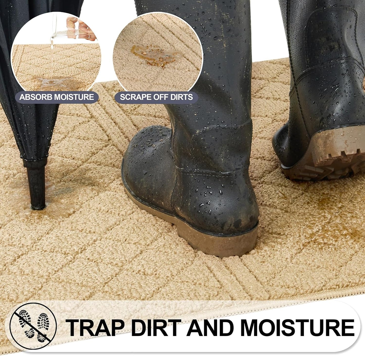 REFETONE Indoor Doormat, Front Back Door Mat 20"x32" Absorbent Rubber Backing Non Slip Door Mats, Low-Profile Resist Dirt Entrance Rugs, Machine Washable Door Rug Inside Floor Mat for Entryway, Golden