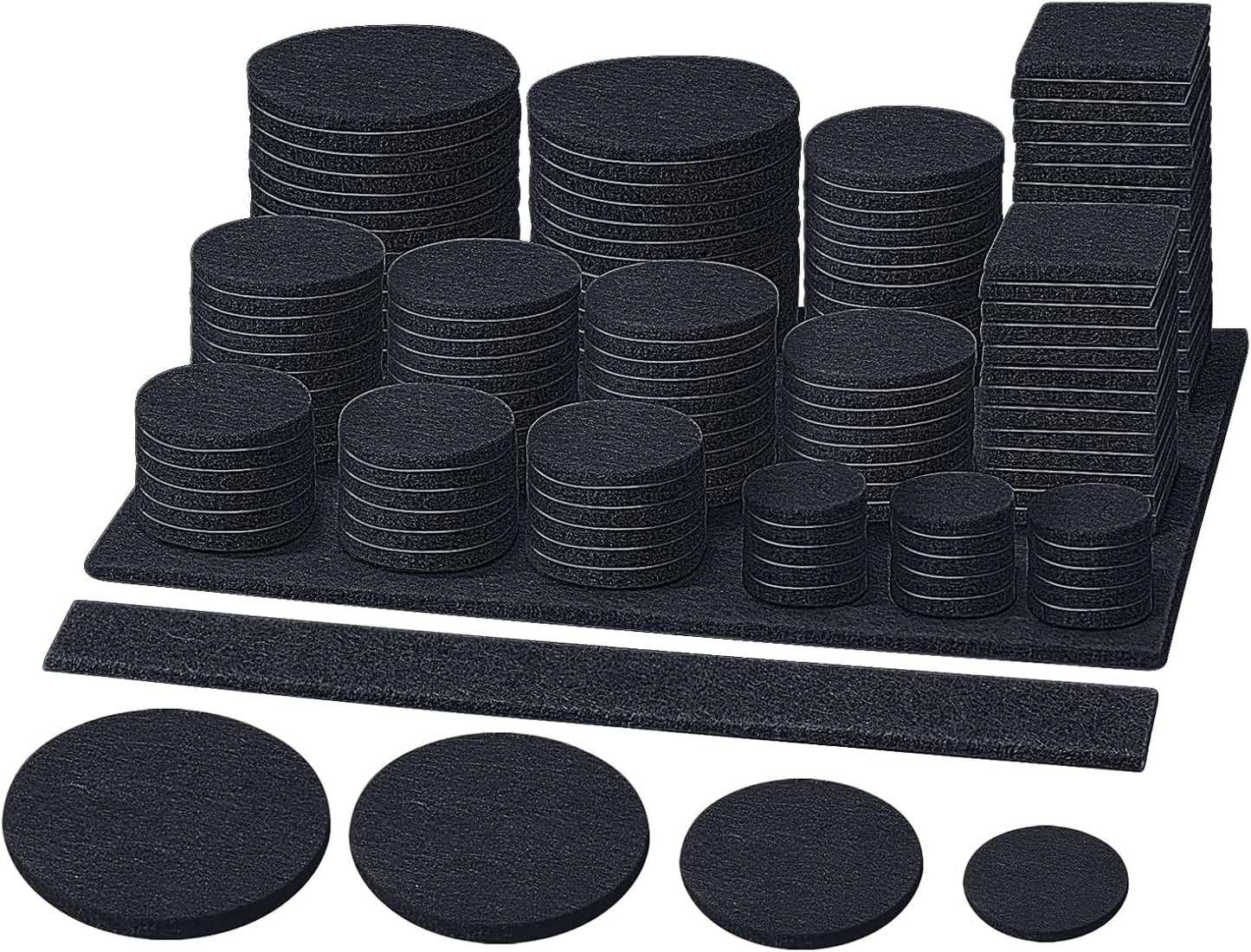 BALEINE 141PCS Felt Furniture Pads, Multi-Size Felt Pads for Chair Legs, Tables, Beds, Scratch-Reducing Floor Protectors for Hardwood Floors, Tile, Vinyl, and Laminate (141PCS, Black)