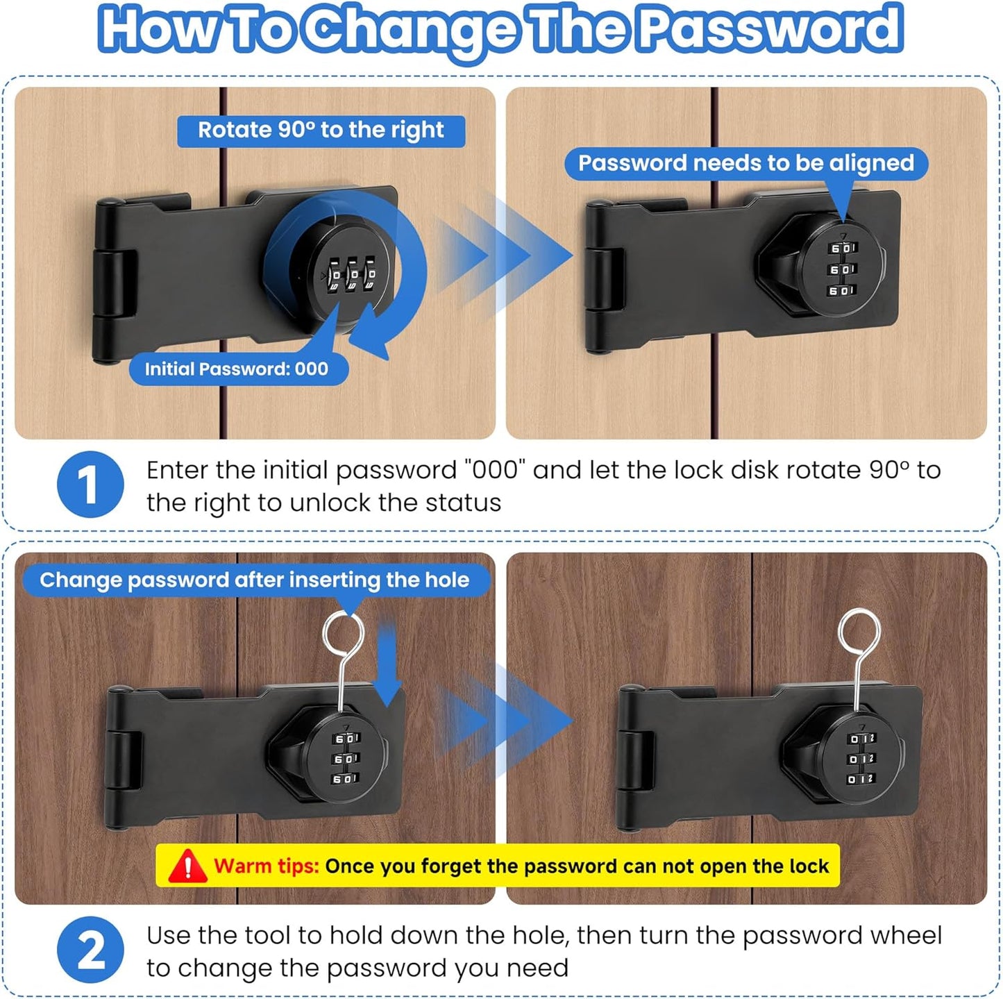 Keyless Cabinet Lock with Combination Code - 3-Digit Password Hasp Latch Lock for Drawers, Bifold Closet Door and Double Sided Door (Black, 4.5 Inch, 2 Pack)